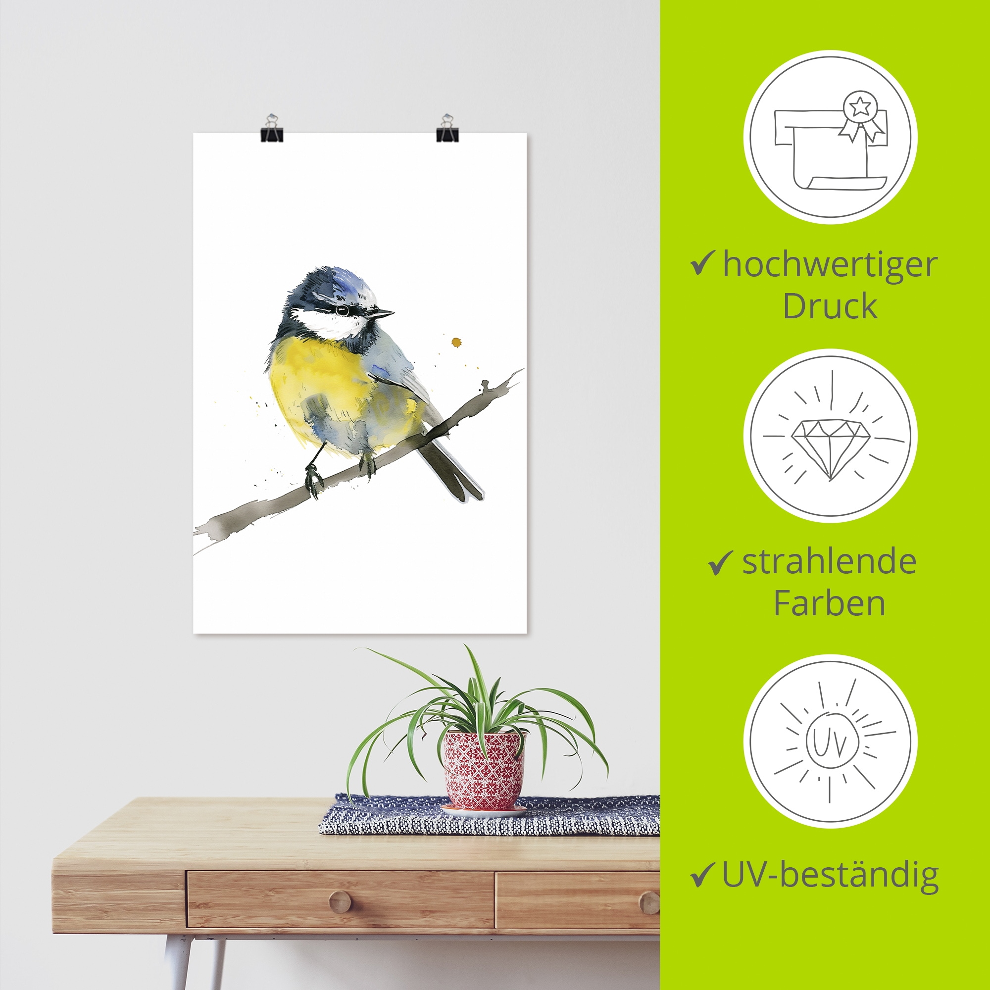 Artland Wandbild »Aquarell Blaumeise« Vogelbilder 1 Stk. tlg. als Alubild, Leinwandbild, Poster, Wandaufkleber in verschied. Größen