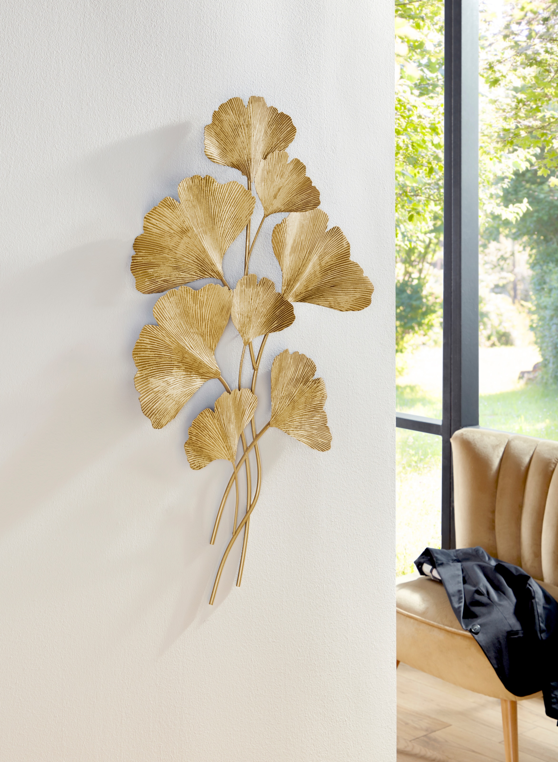 Wohnzimmer | kaufen BAUR Wanddeko, Wanddekoobjekt goldfarben«, aus Metall, Leonique »Ginkgo,