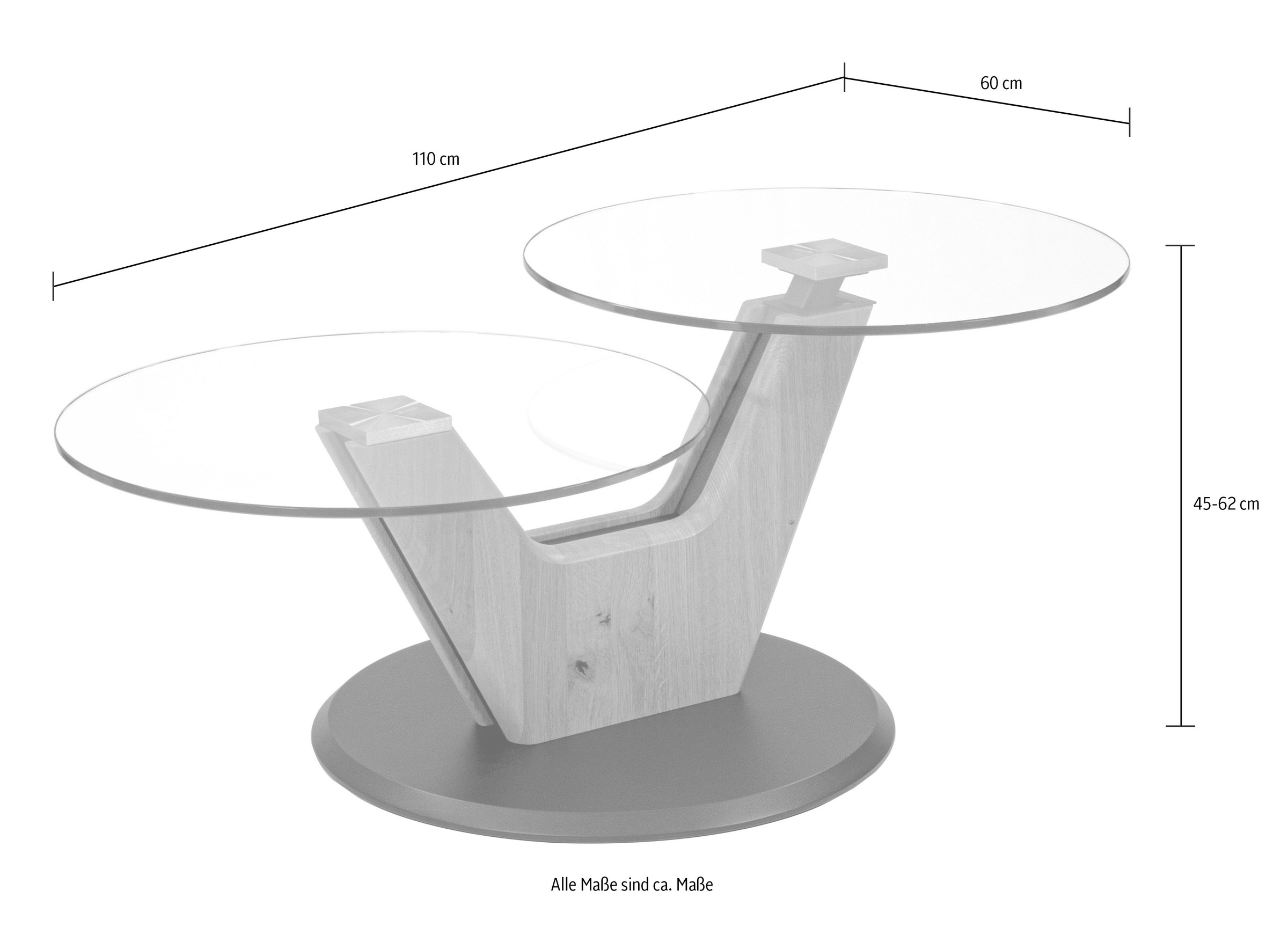 Vierhaus Couchtisch, stufenlos höhenverstellbare Glasplatte, rollbar
