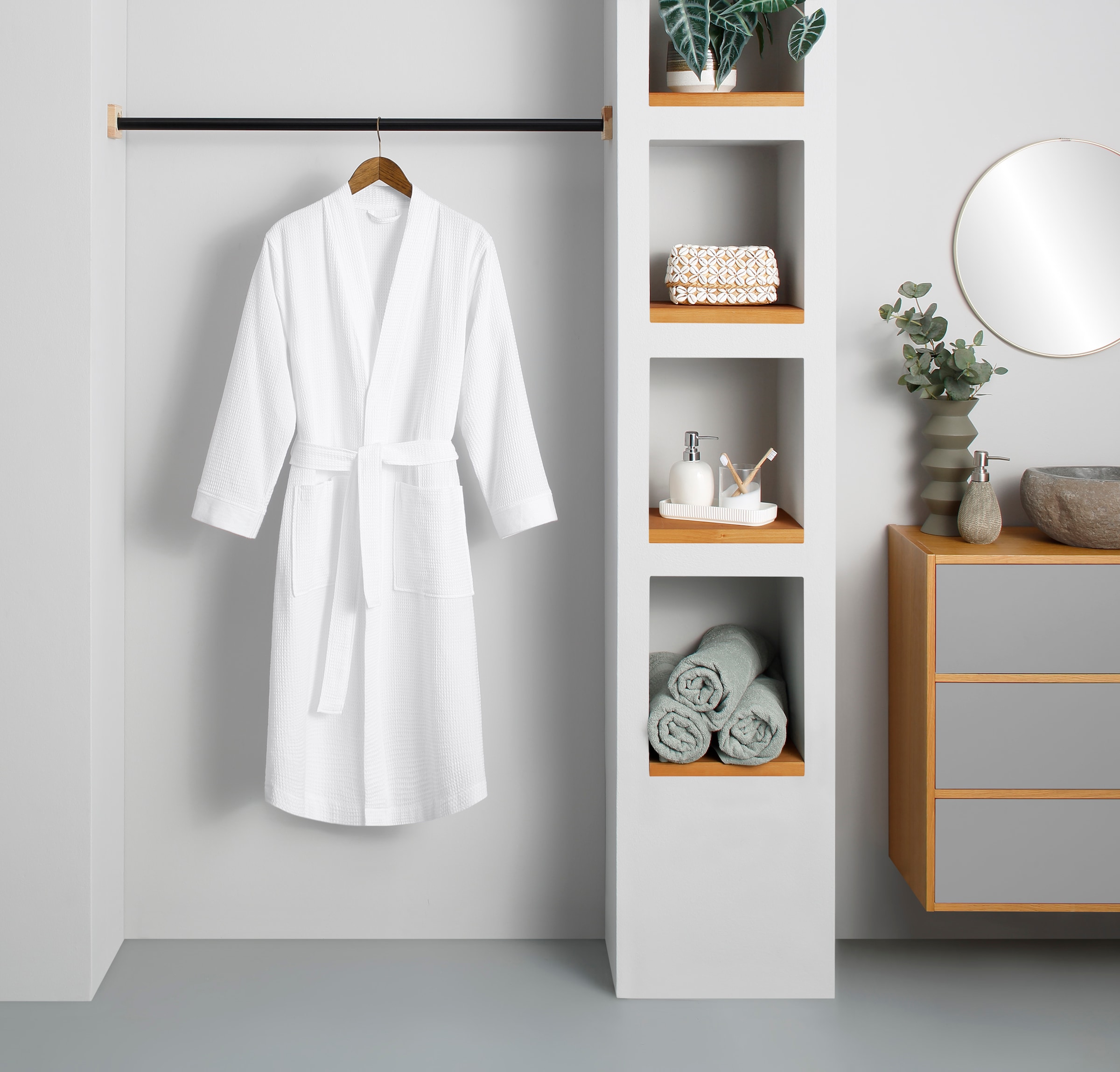 my home Unisex-Bademantel »Vanessa, ideal für Sauna & Spa, Hotelbademantel, Morgenmantel« 1 Stk. tlg., Taschen, Damen & Herren, Waffelpiqué, sehr leichte Qualität, S-3XL