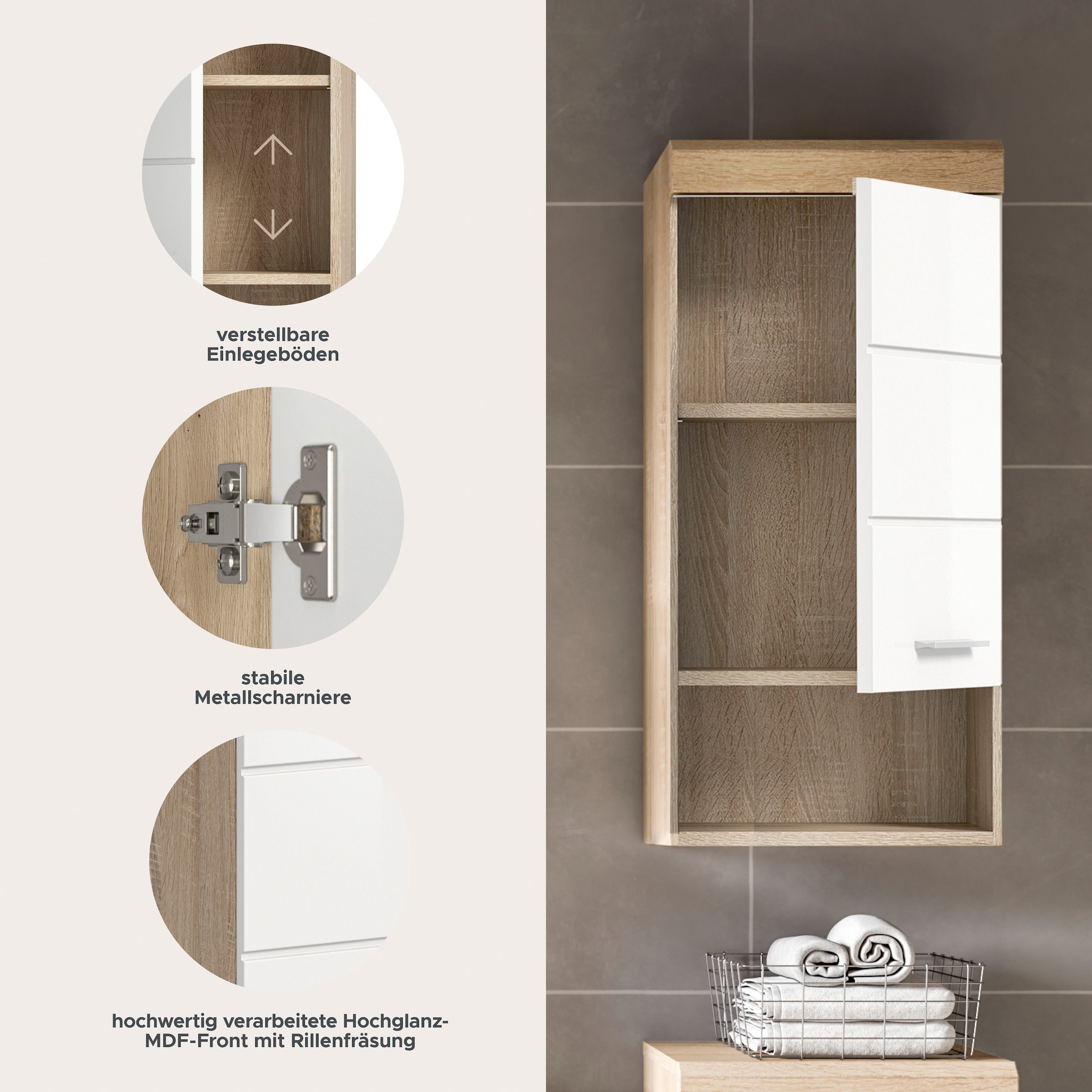 welltime Hängeschrank »SIENA, Breite 37cm, 1 Tür, 1 offenes Fächer, 1 Einlegeboden, MDF-Front« TOPSELLER!, 1 Stk. tlg. in verschiedenen Farben erhältlich, Badmöbel, Badschrank, Schrank, Bad