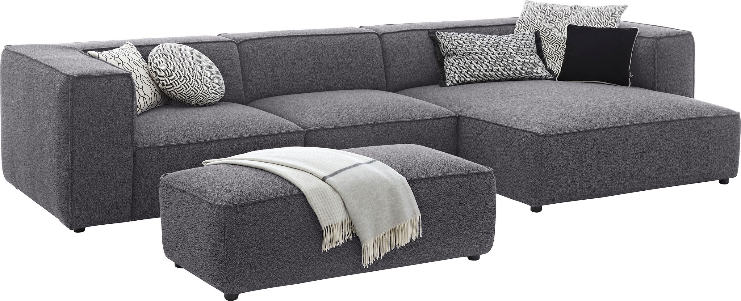 Hocker W.SCHILLIG "around-the-block", schwarz (anthrazit o10), B:120cm H:39cm T:60cm, ROHLEDER Jacquard-Flachgewebe Q2 O10 (60% Polyacryl, 40% Polyester), Hocker, Hocker, mit eleganter Biese 3