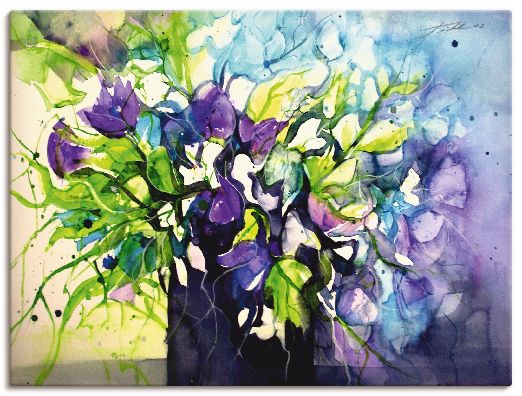 Artland Leinwandbild »Wicken in schwarzer Vase«, Blumen, (1 St.), auf Keilrahmen gespannt