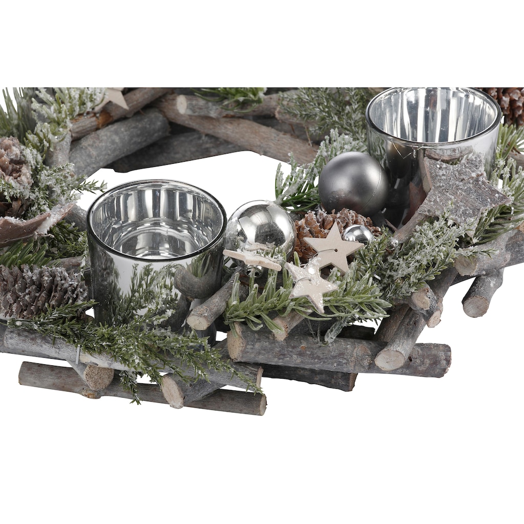 Home affaire Adventskranz »Weihnachtsdeko aus Echtholz, mit Kunstschnee und Glitter«