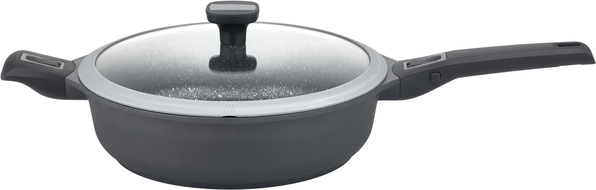 GSW Bratpfanne "Easy Click" Aluminiumguss 2 Stk. tlg. incl. Glasdeckel, abnehmbarer Griff, Ø 28 cm, hoher Rand, Induktion