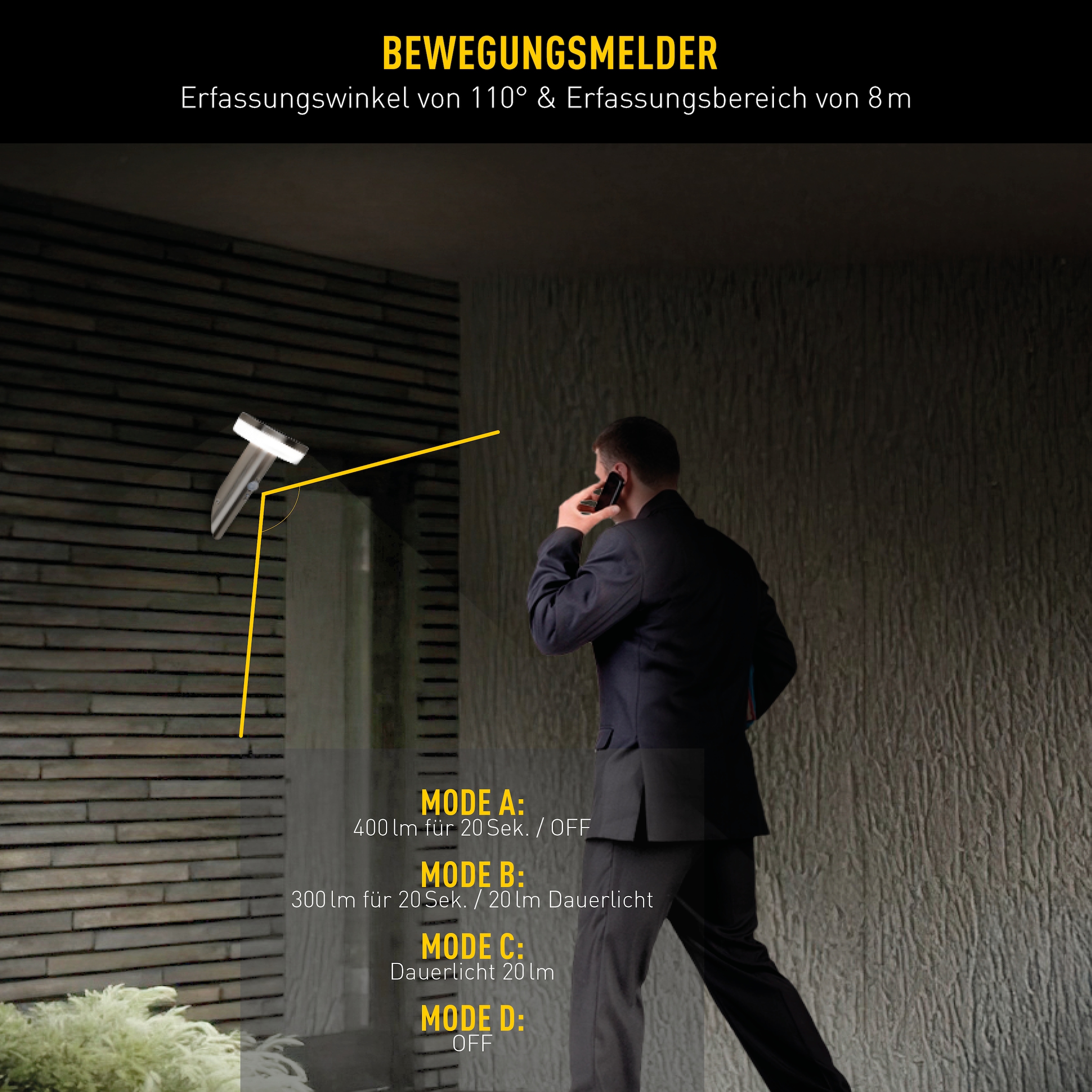 näve LED Solarleuchte »Norcia« LED-Modul 1 Stk. Warmweiß inkl. Dämmerungssensor, Bewegungsmelder, Druckschalter, LED warmweiß
