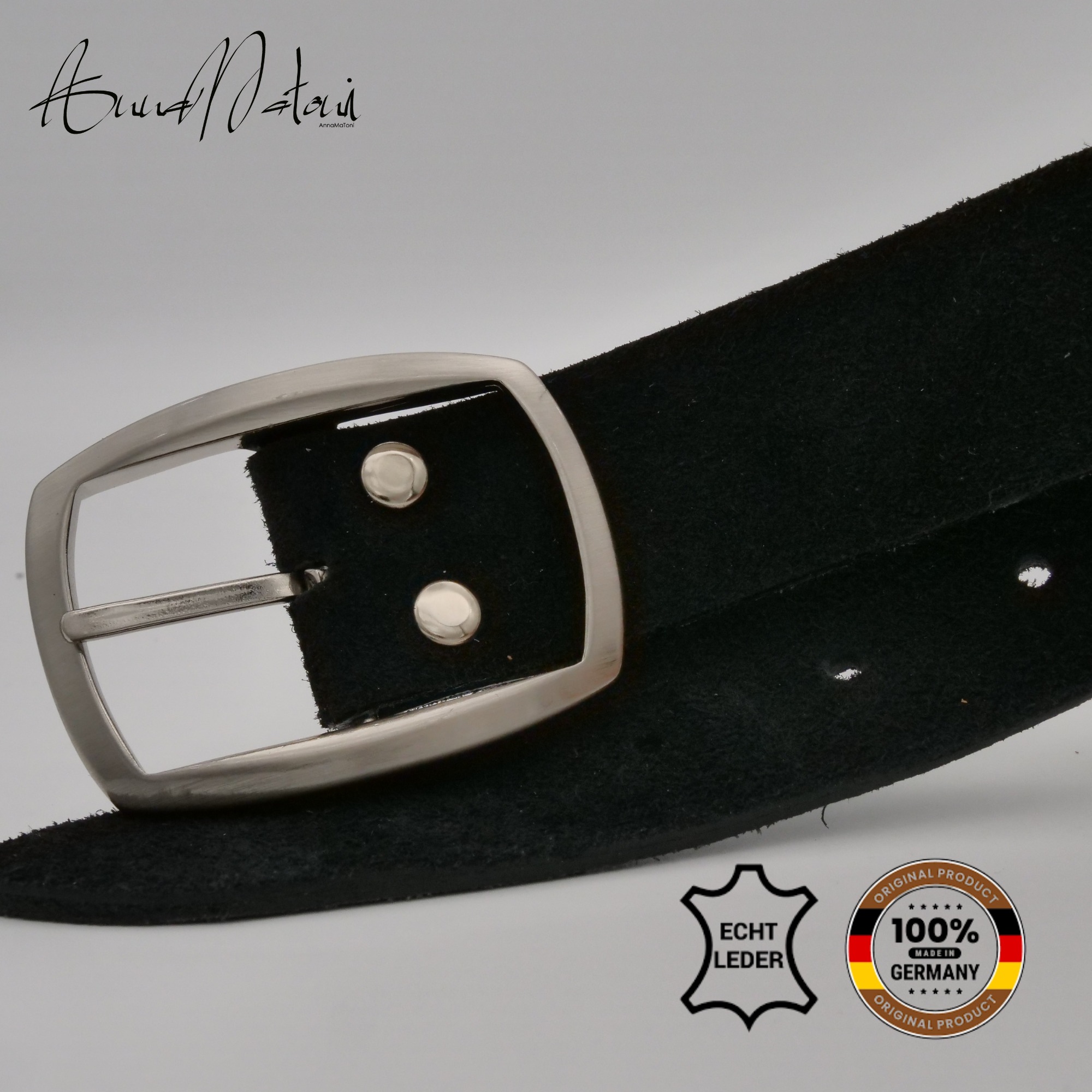 Ledergürtel ANNAMATONI "AnnaMatoni Damen Ledergürtel in hochwertigem Velour Leder 3cm", Damen, Gr. TW85 - 100cm Gesamtlänge, schwarz790, 100% Leder, Gürtel Ledergürtel 8