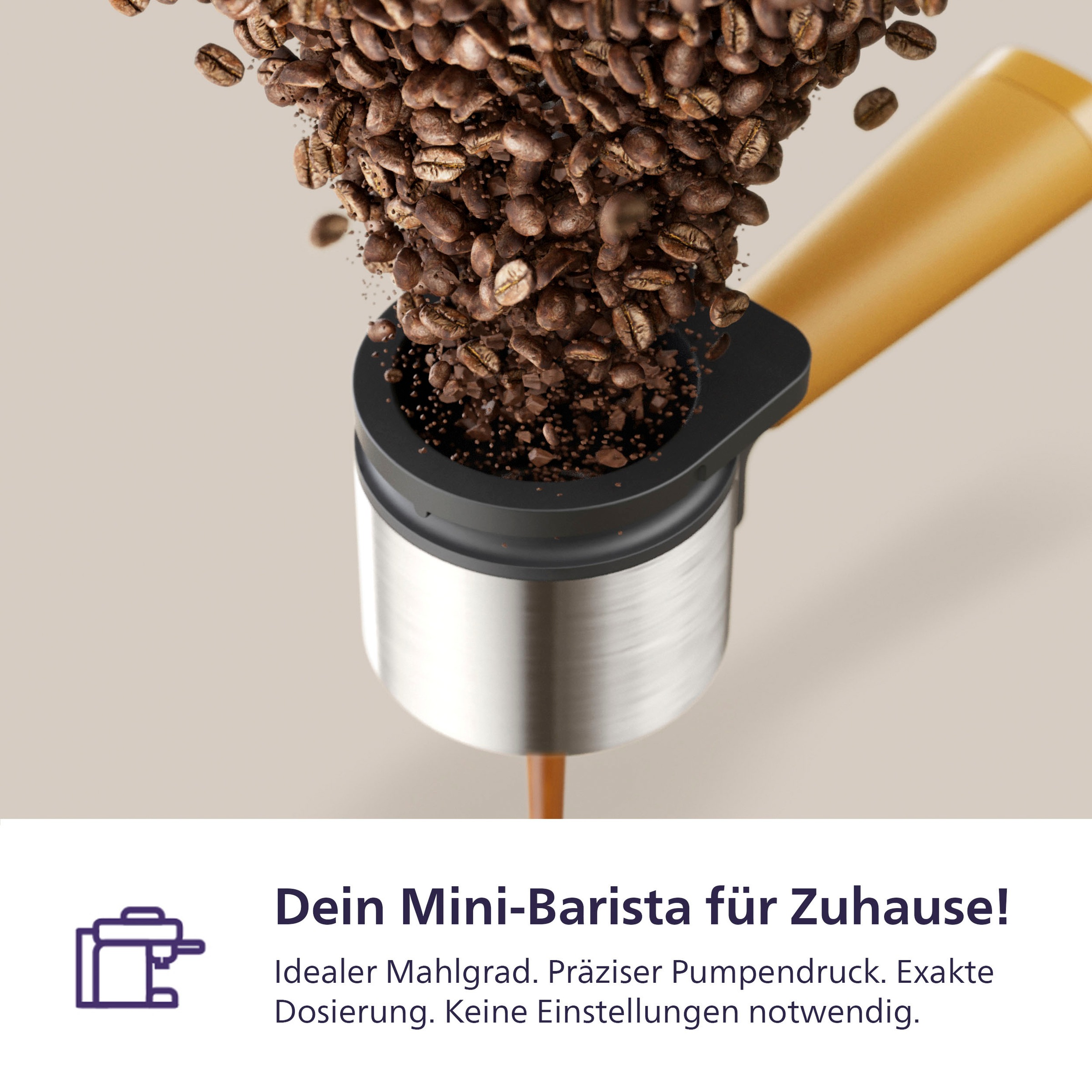 PHILIPS baristina Espressomaschine »BAR300/03 mit Mahlwerk für ganze Bohnen« 16 bar Pumpendruck, Naturweiß​/Mangogelb