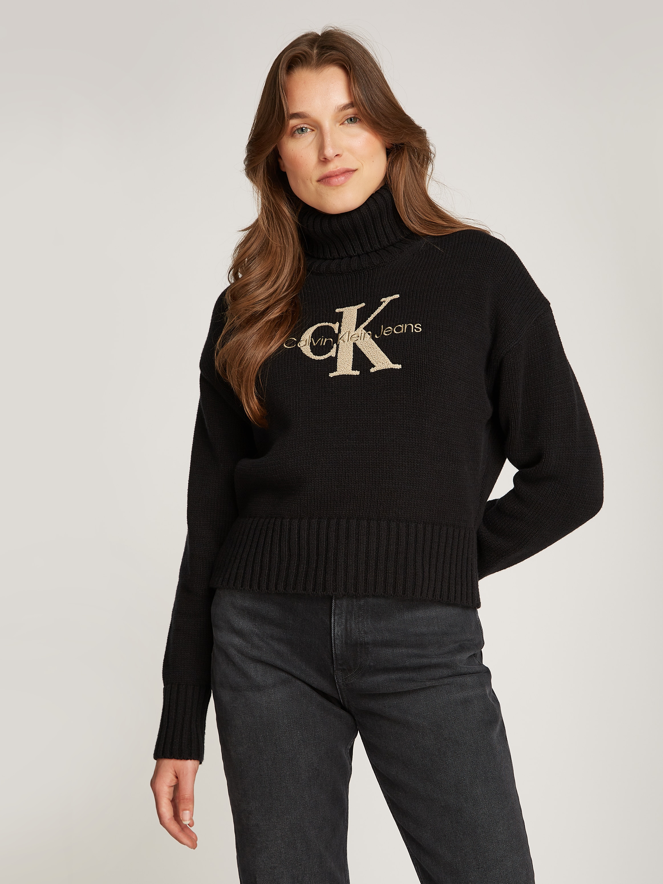 Calvin Klein Jeans Stehkragenpullover "CHENILLE MONOLOGO SWEATER", mit Logostickerei