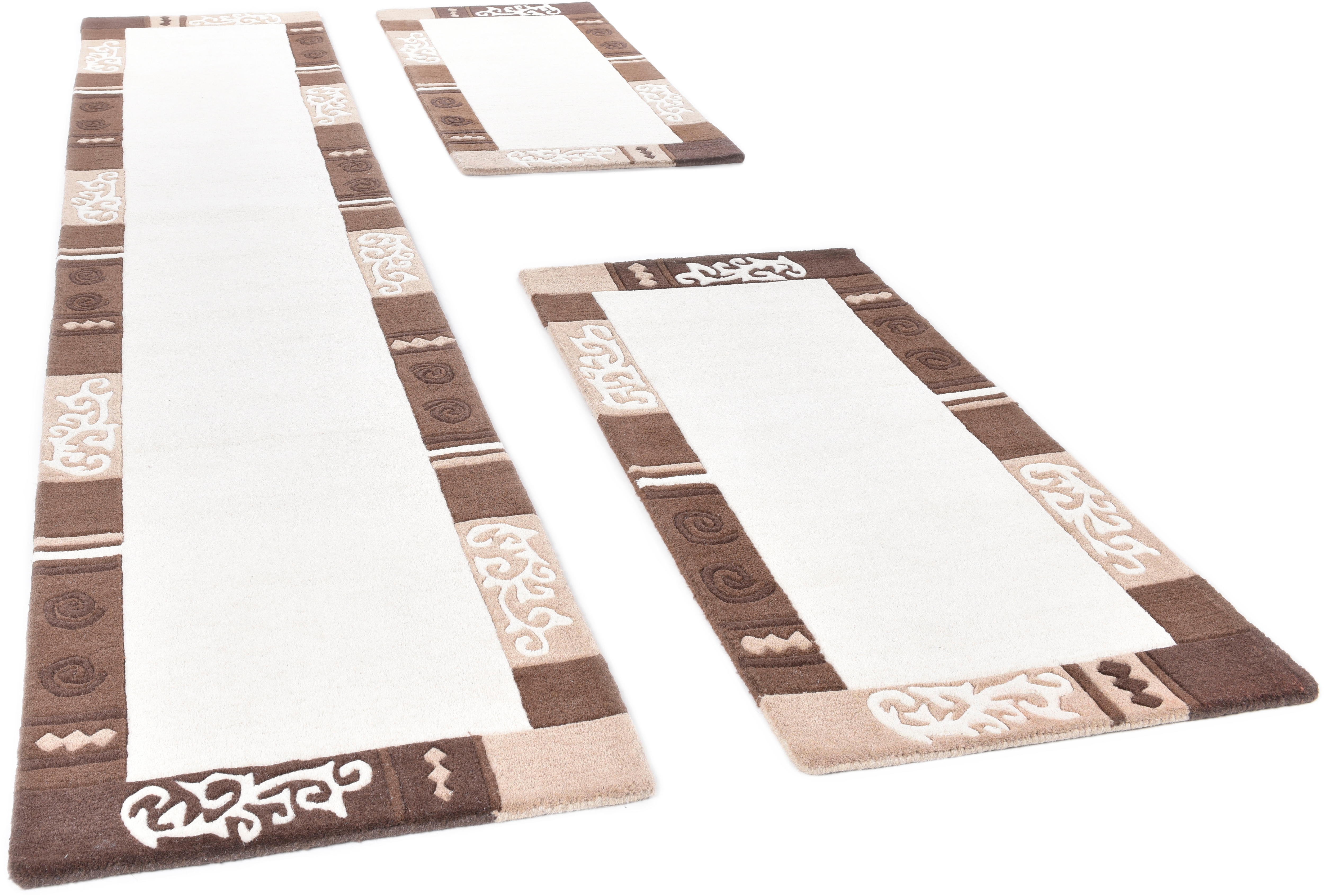 Bettumrandung THEKO, H:14mm, beige, Obermaterial: 100% Wolle, Schlafzimmer, Bettumrandungen, "Ambadi", Bettvorleger, reine Wolle, mit Bordüre,