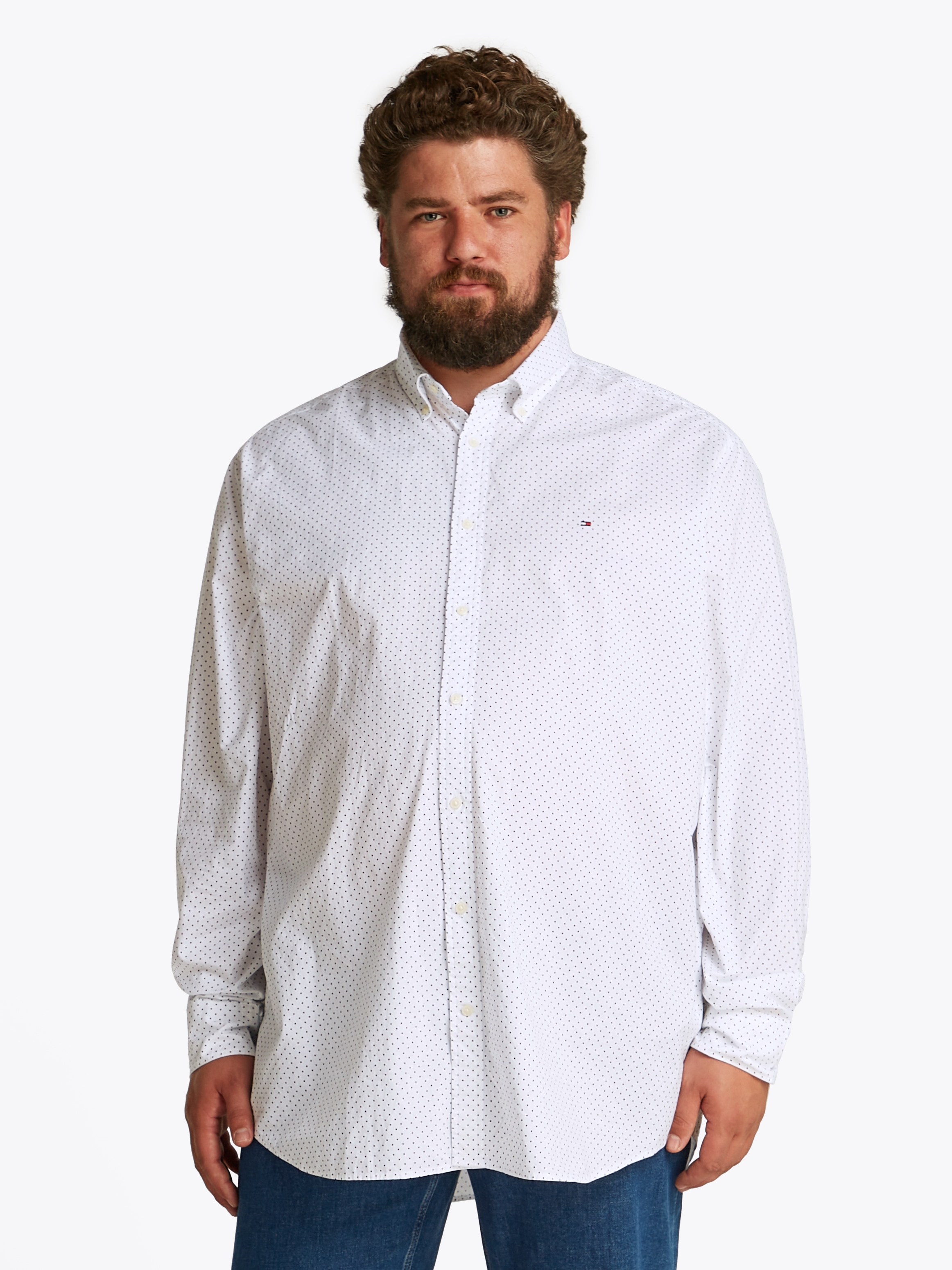 Tommy Hilfiger Big & Tall Langarmhemd »BT-FLEX POPLIN POLKA DOT S-B«, in Großen Größen, Logostickerei