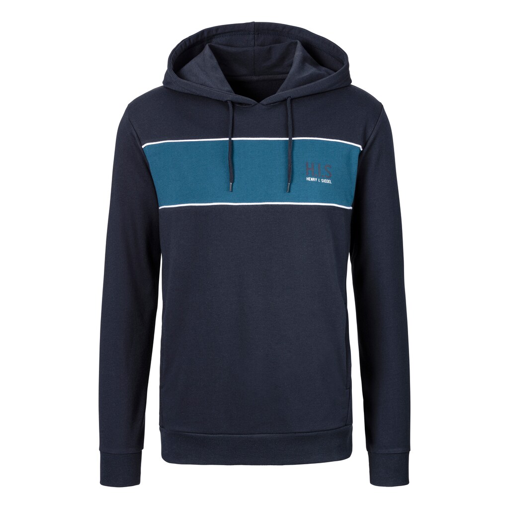 Herrenmode Sweatshirts & -jacken H.I.S Kapuzensweatshirt, mit Colourblock und Logoprint navy-blau Herrenmode Sweatshirts & -jacken H.I.S Kapuzensweatshirt, mit Colourblock und Logoprint navy-blau