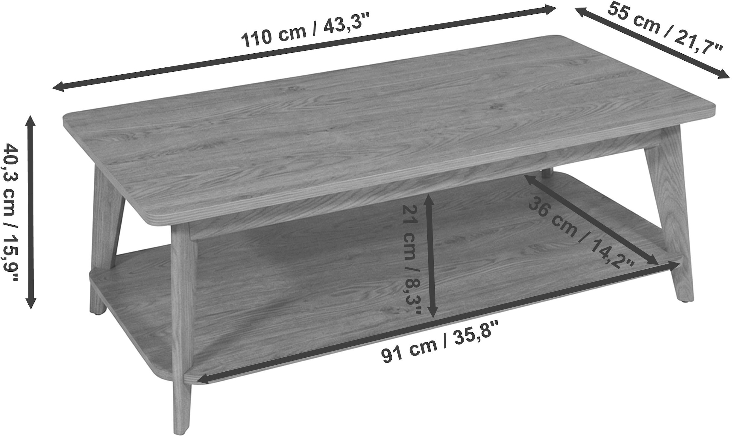 Jahnke Couchtisch »SIXTY COFFEE« Couchtisch, 2 Ebenen, Skandi, Walnuss-Optik&Marmor-Look, Breite:110 cm