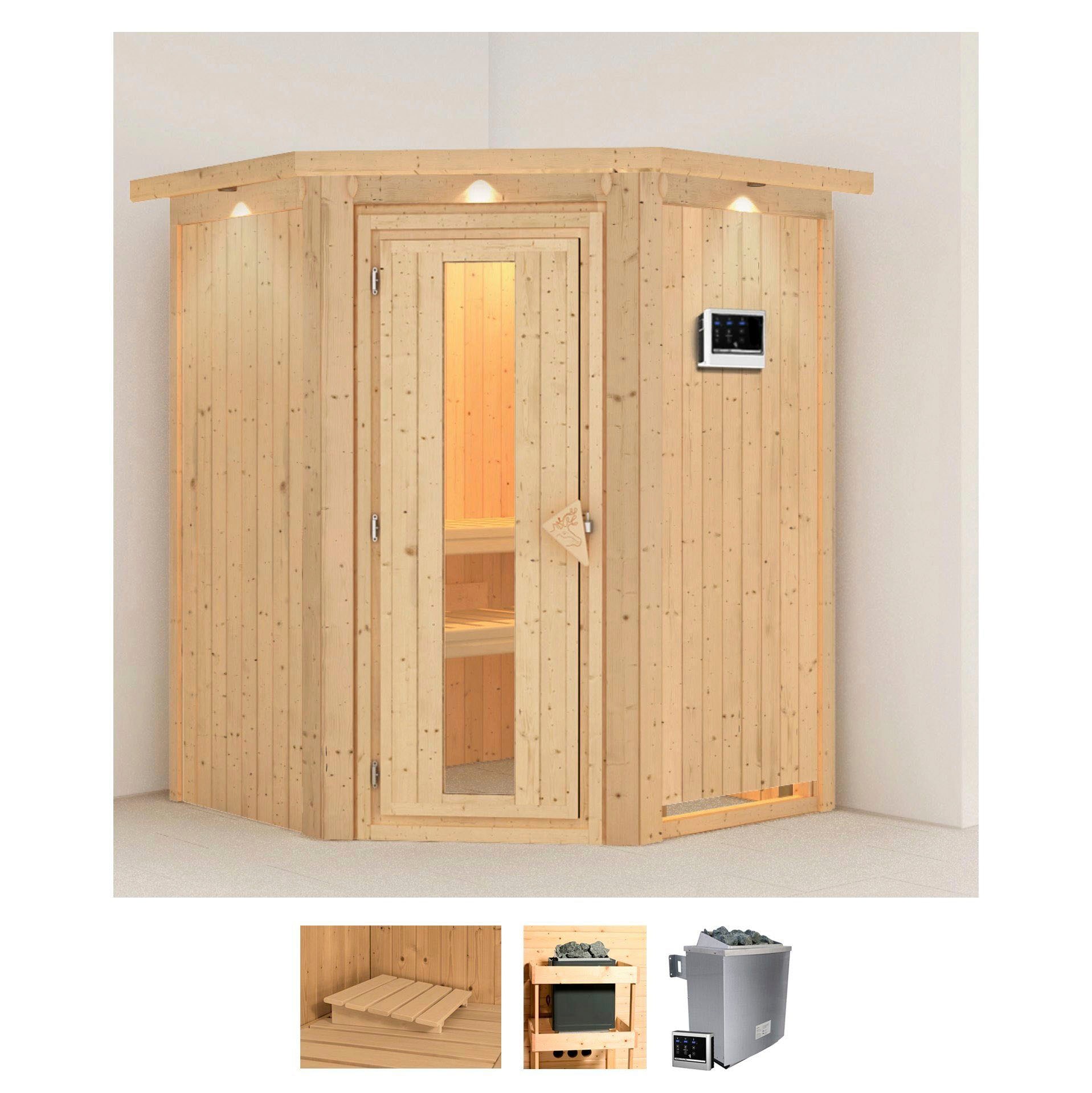 Karibu Sauna "Larin" Set, Ofen 9 KW externe Strg easy