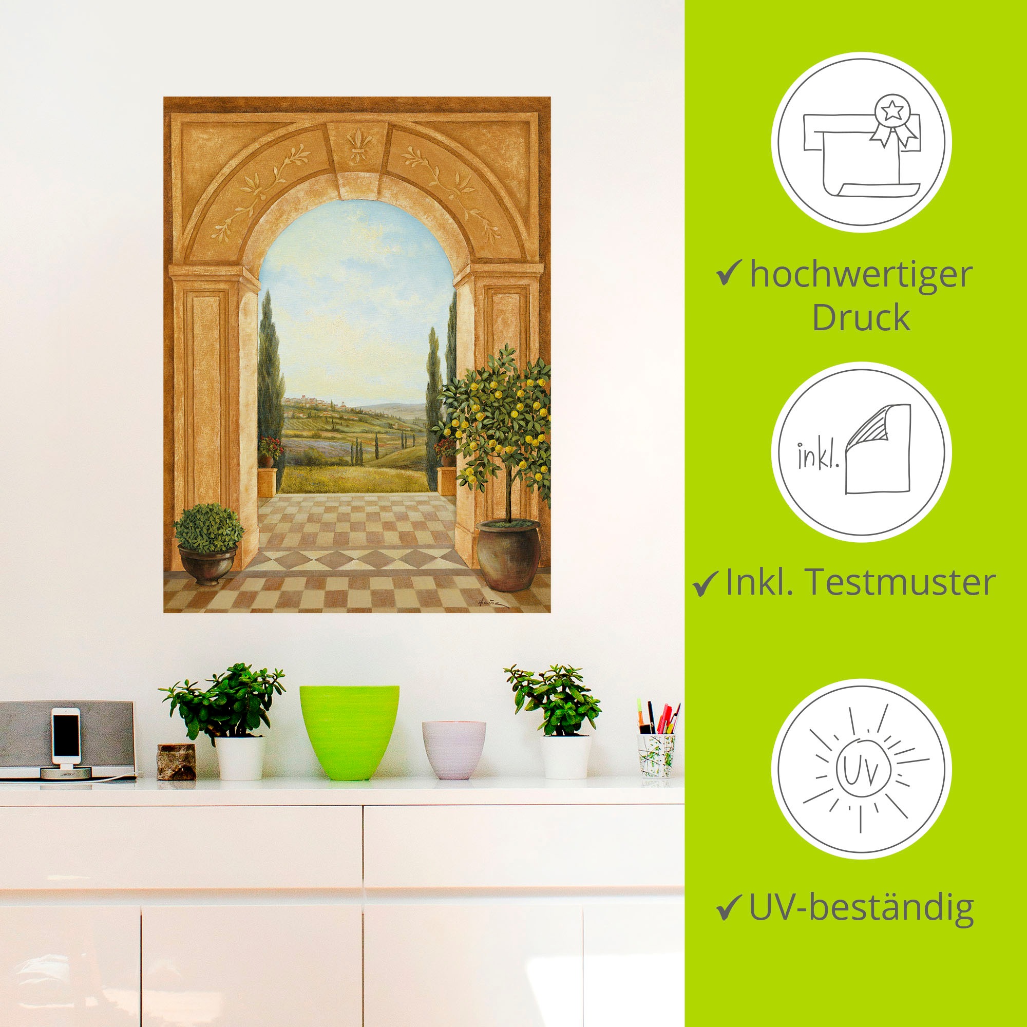 Artland Wandbild »Ausblick mit Zitronenbaum«, Fensterblick, (1 St.), als Leinwandbild, Poster, Wandaufkleber in verschied. Größen