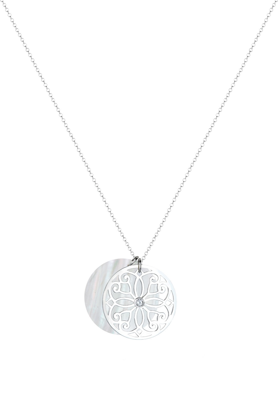 Elli Premium Kette mit Anhänger »Ornament Perlmutt Topas 925 Sterling Silber«