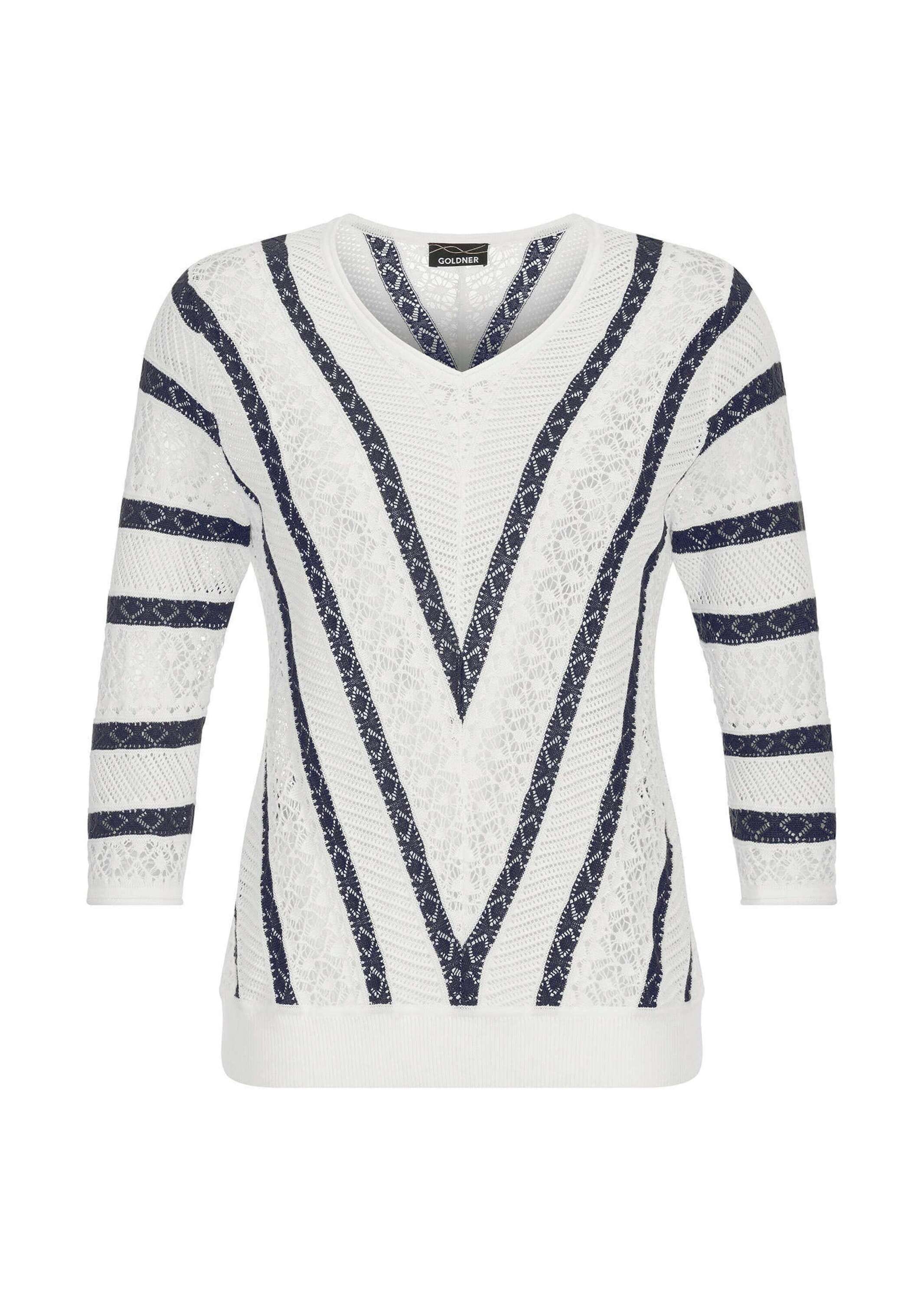 GOLDNER Rundhalspullover "Ajourpullover mit Streifenmuster" modischer Ajourstrick mit Sperrstreifen