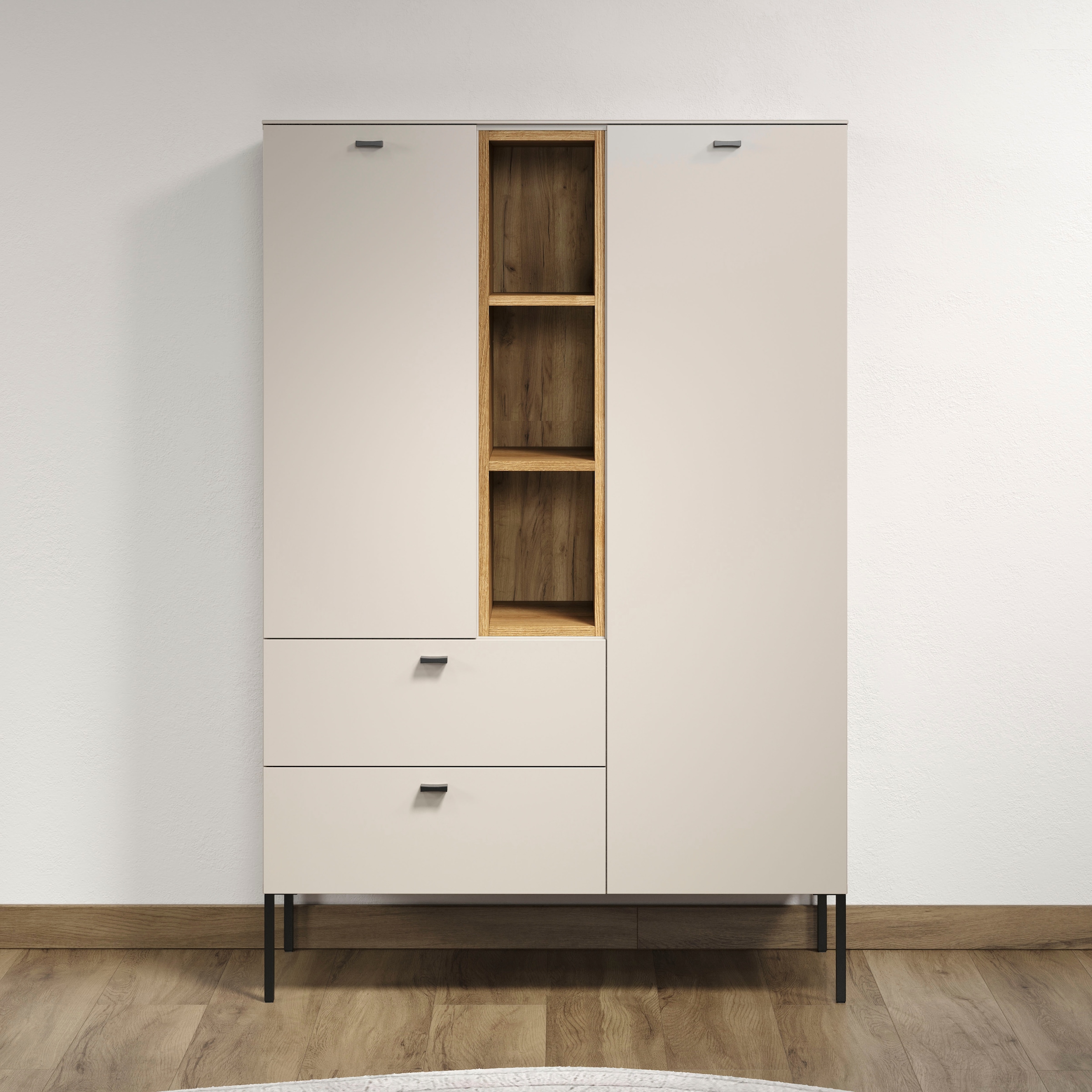 Home affaire Highboard "San Pedro" 1 Stk. tlg. Highboard, 2 Türen, 2 Schubkasten & Soft-Close - (B/T/H) 93/42/140 cm