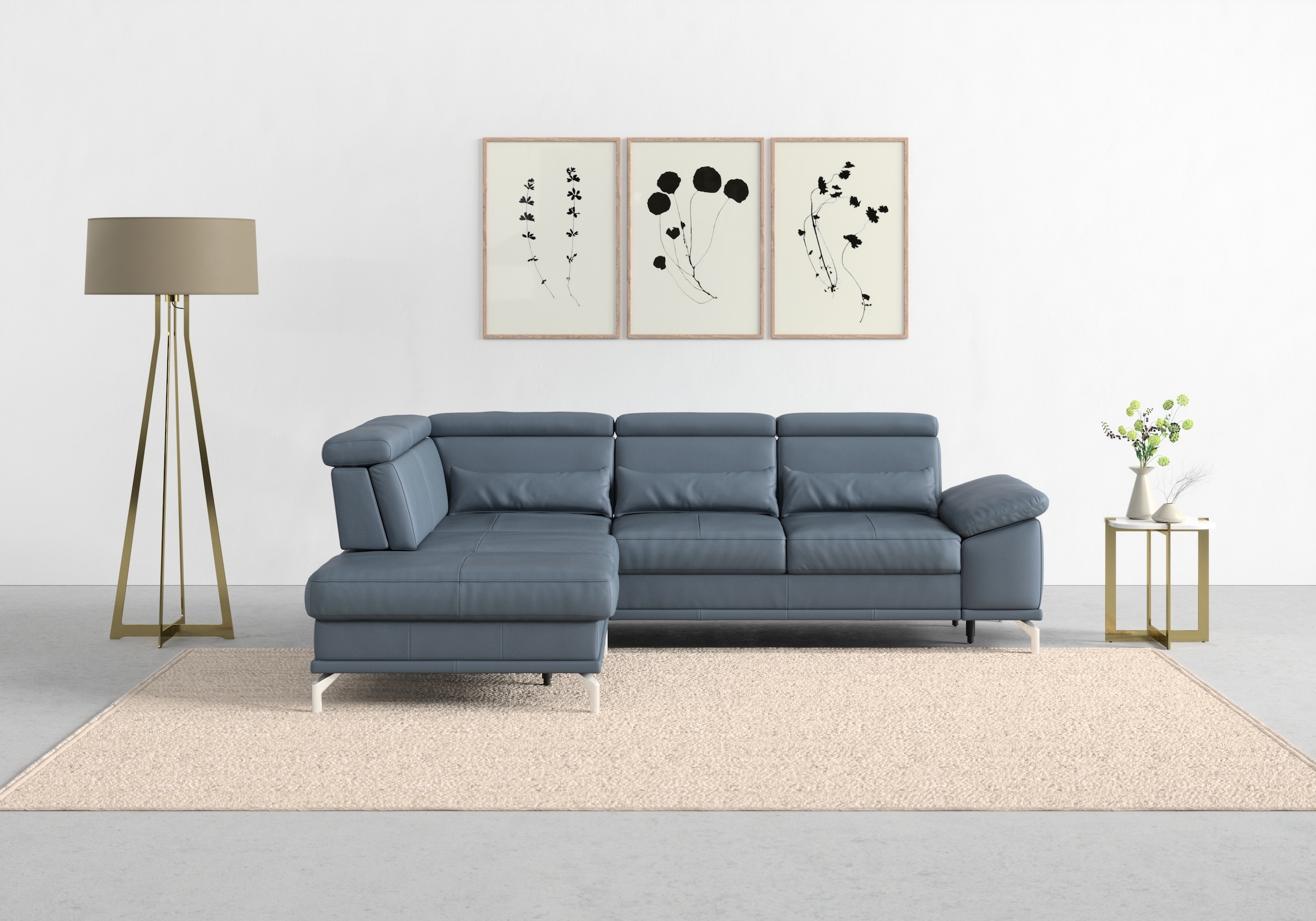 sit&more Ecksofa "Cabrio L-Form, B: 274 cm, mit Sitztiefen-, Arm- & Kopfteilverstellung" 3 Nierenkissen, Federkern, optional Schlaffunktion und Stauraum