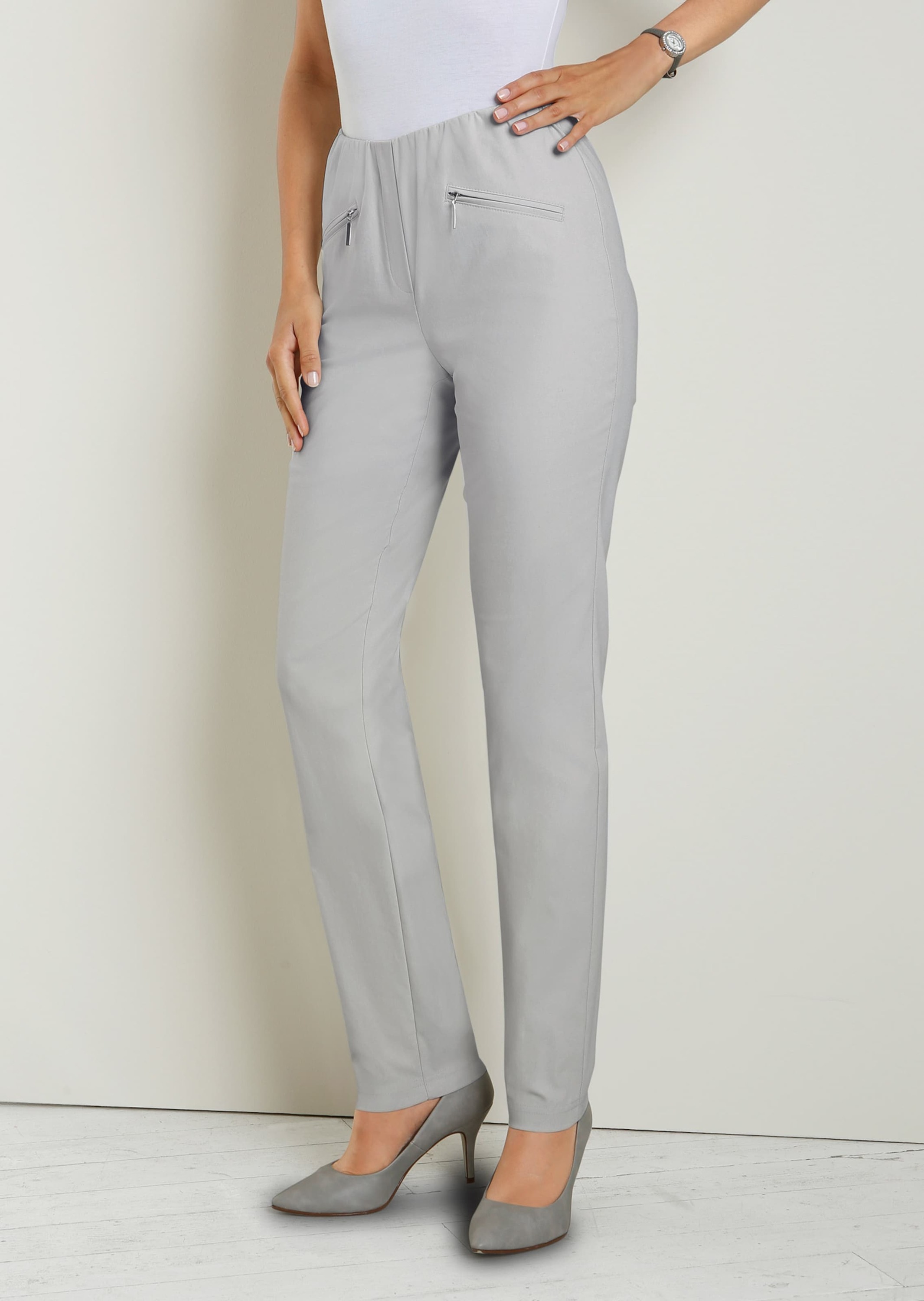 2-in-1-Hose GOLDNER "Kurzgröße Schlupfhose LOUISA mit Steppnähten", Damen, Gr. 23, K-Gr, beige (stein), Obermaterial: 67% Baumwolle CO. 28% Polyamid PA. 5% Elasthan EL., Hosen 2
