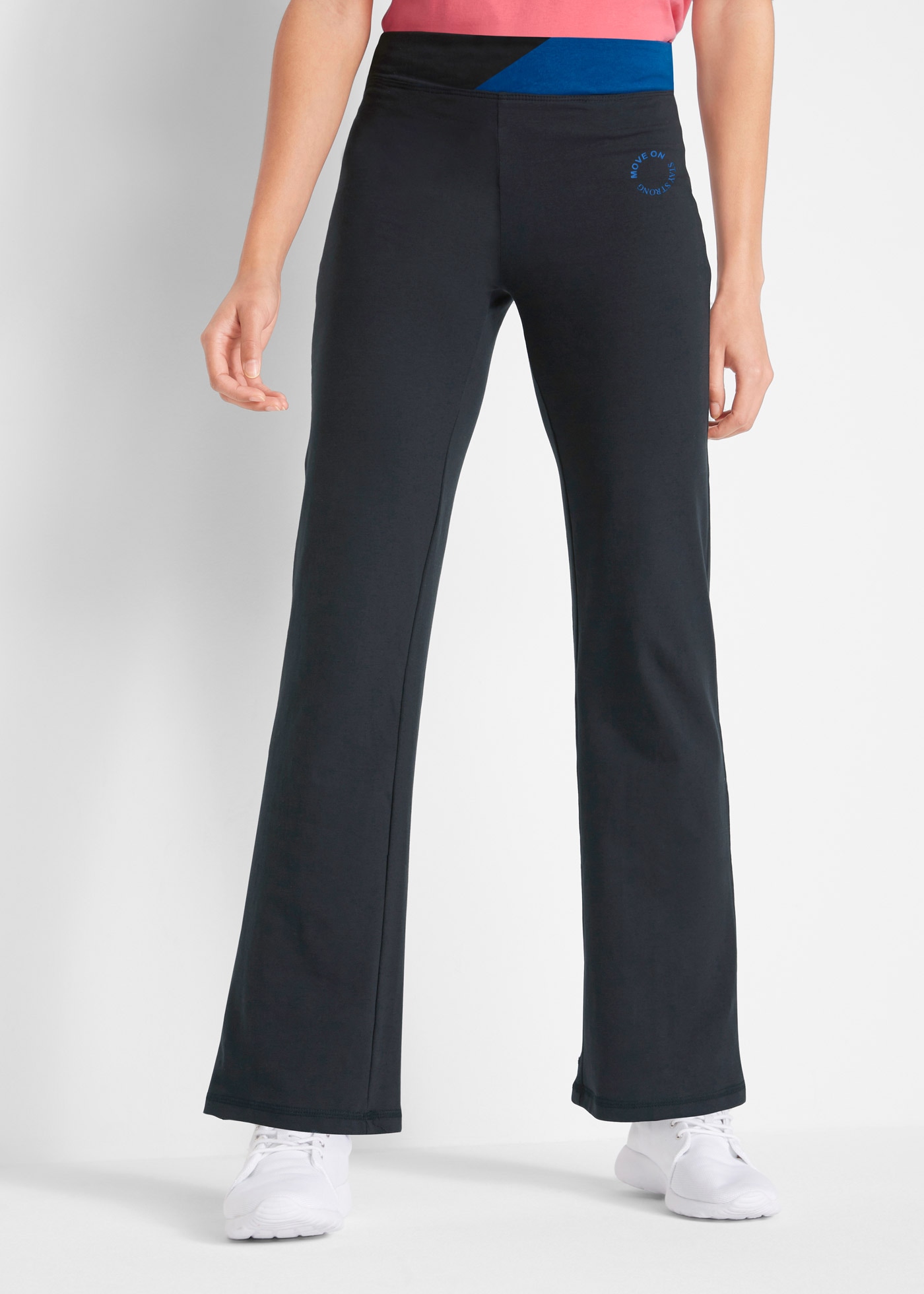 bonprix Sporthose aus Baumwoll-Stretch, Bootcut, Slim fit, Kontrastdetail am Bund