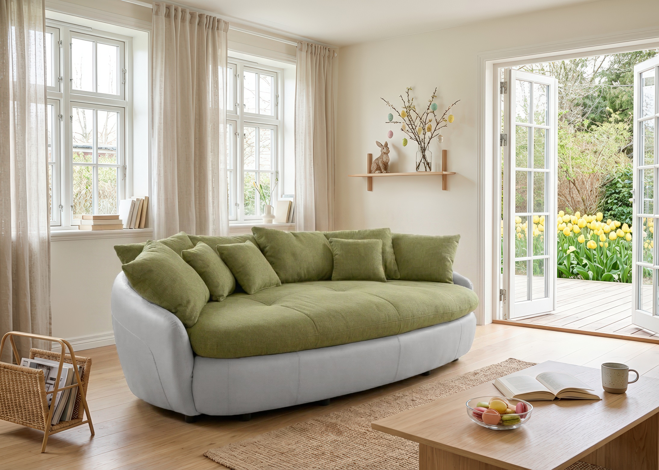 COTTA Big-Sofa "Aruba, B. 238cm, bequemer Sitzkomfort durch Wellenfedern, Mattenoptik" gemütliches Megasofa in XXL in organischer Form mit vielen Kissen
