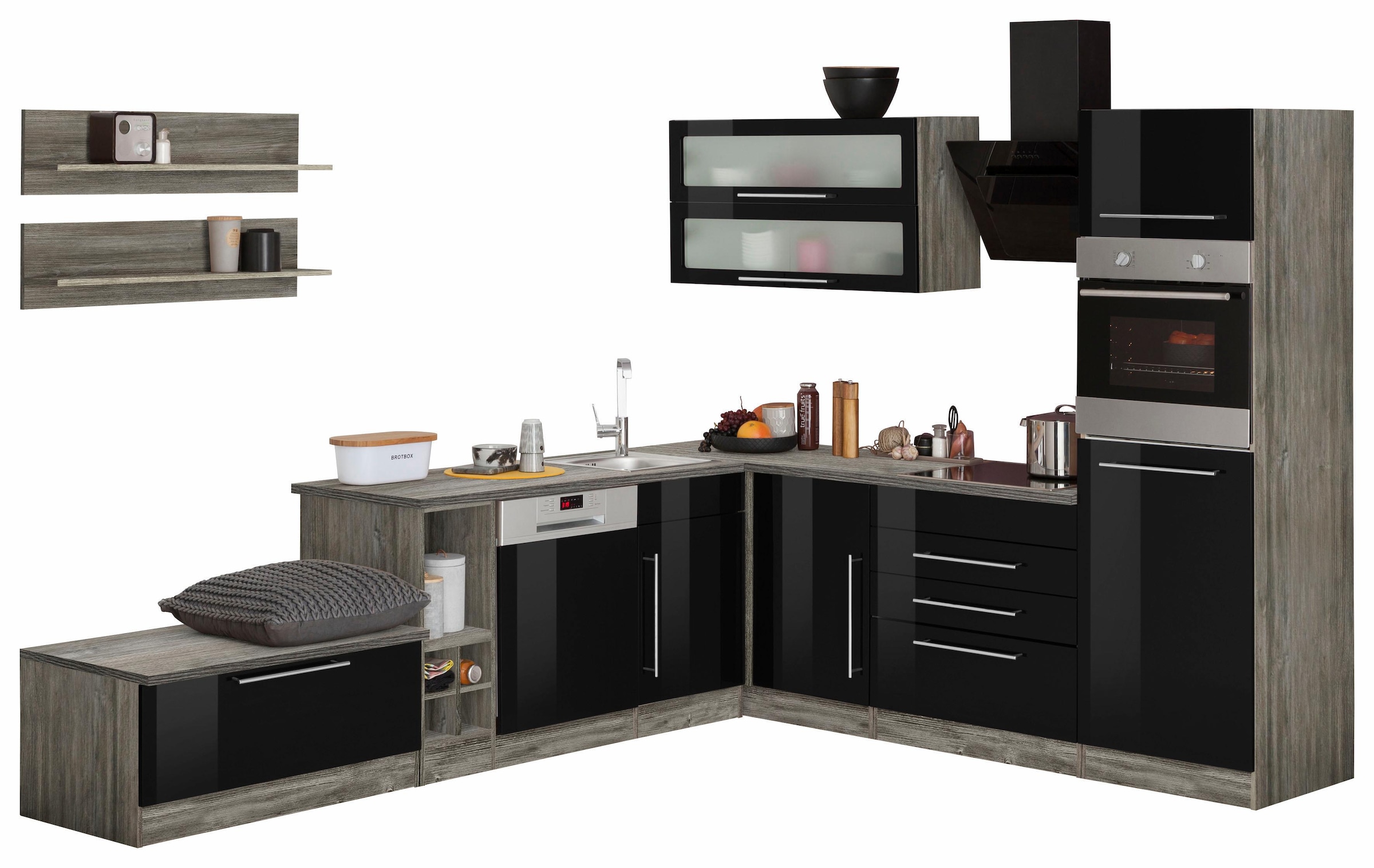 Kochstation Winkelküche »KS-Samos«, mit E-Geräten, Stellbreite 300 x 250 cm