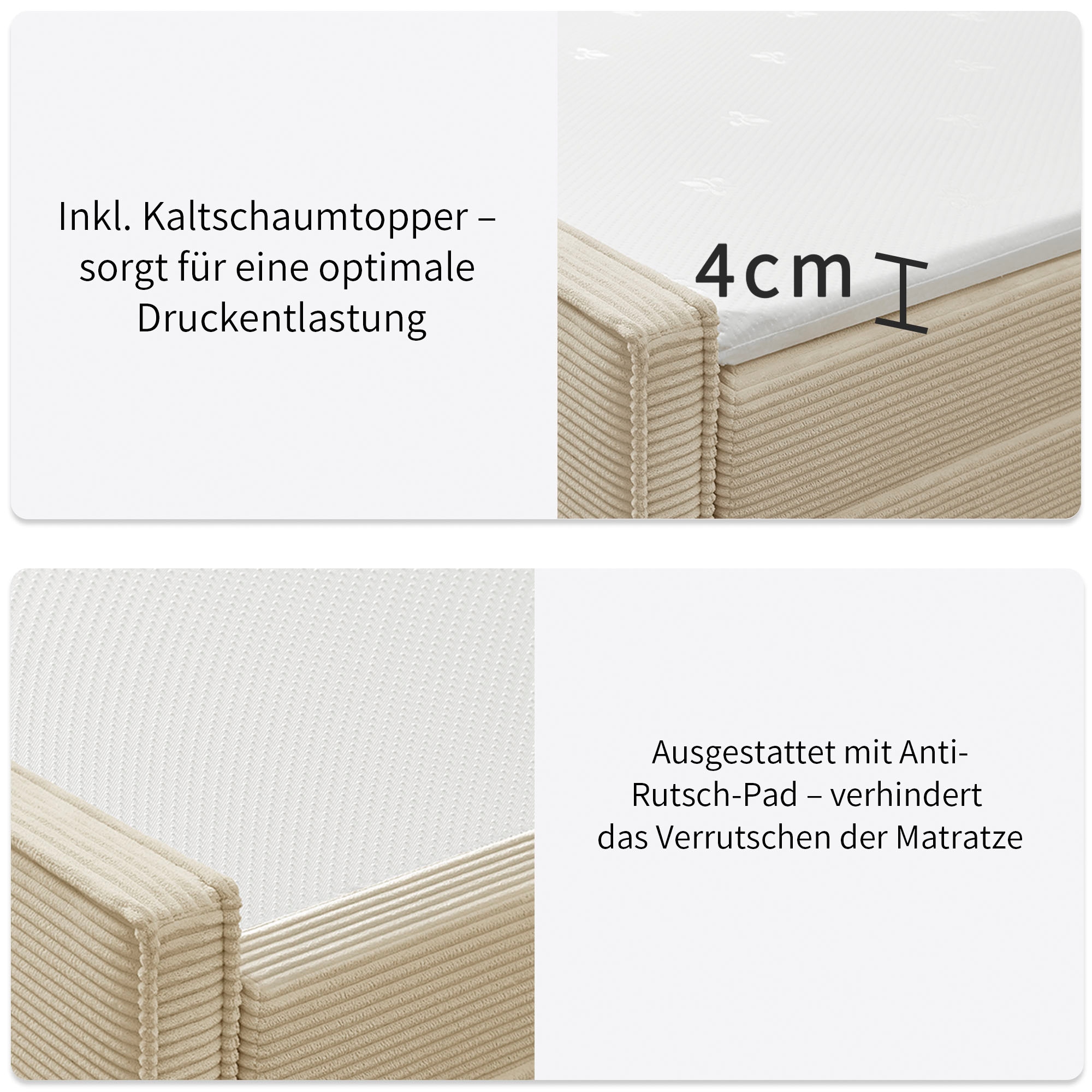 OTTO home Boxbett »Henno inkl. Bettkasten und Topper, Liegefläche 180x200cm« erhältlich in hochwertigem Cord-Stoff und der Größe 180x200 cm