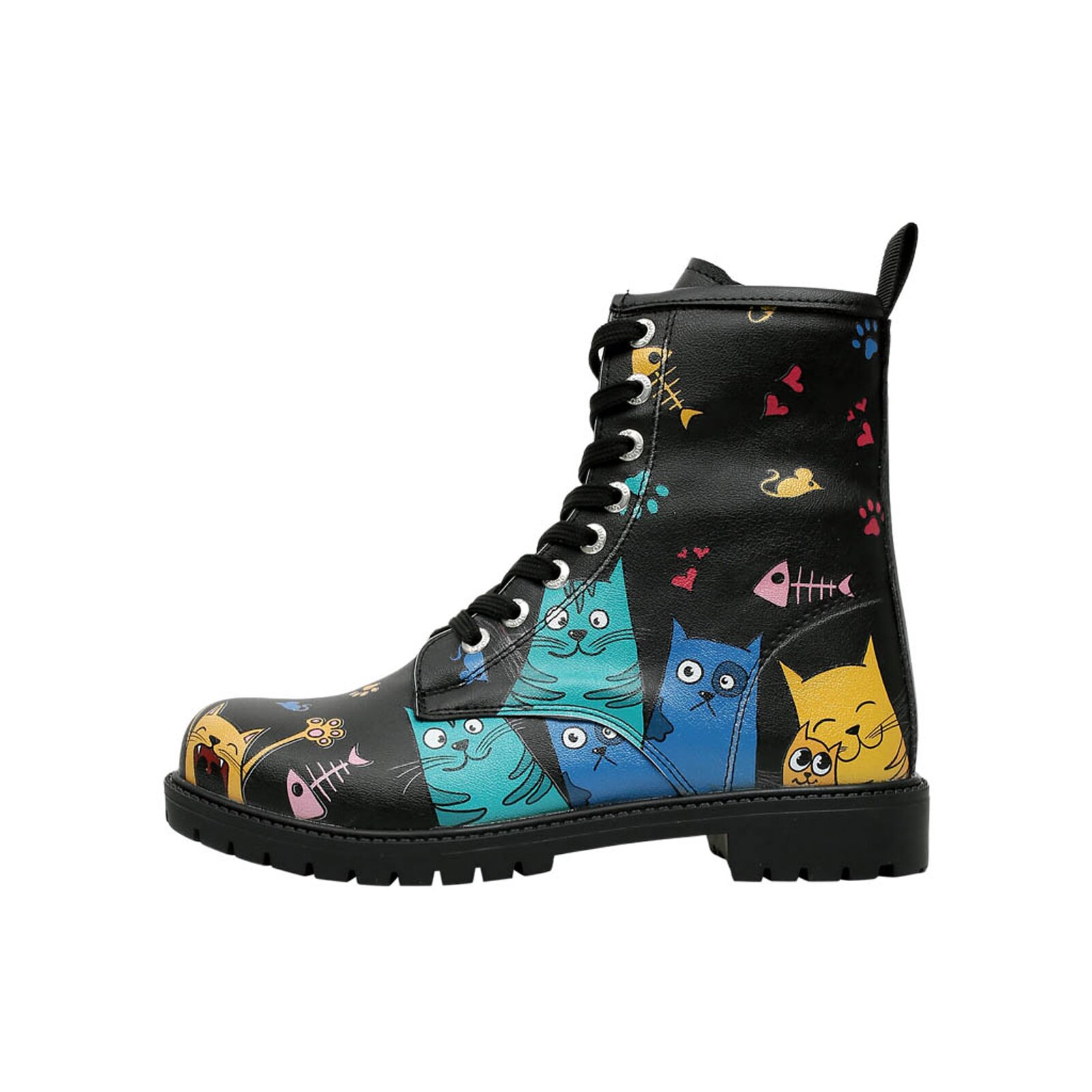 Thumbnail - DOGO Schnürboots "Longe Boots Schnürstiefel Cat Lovers Black Damen Stiefeletten", Handgefertigt