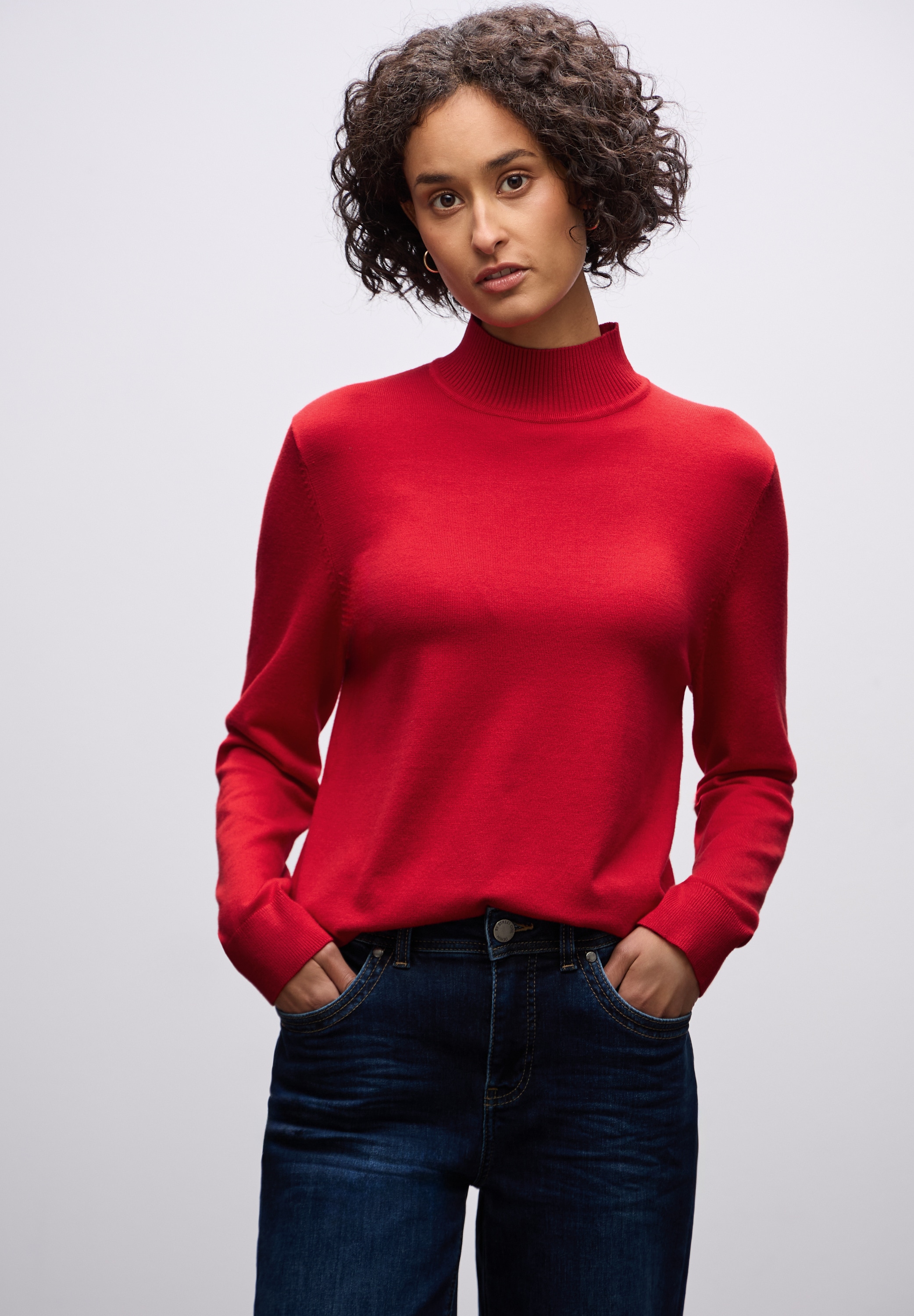 Rollkragenpullover STREET ONE, Damen, Gr. 34, racing rot, Stoff, 71% Viskose, 29% Nylon, unifarben, normal normal, hoch geschlossener Ausschnitt, elastischer Bund, Pullover Rollkragenpullover, Feinstrick