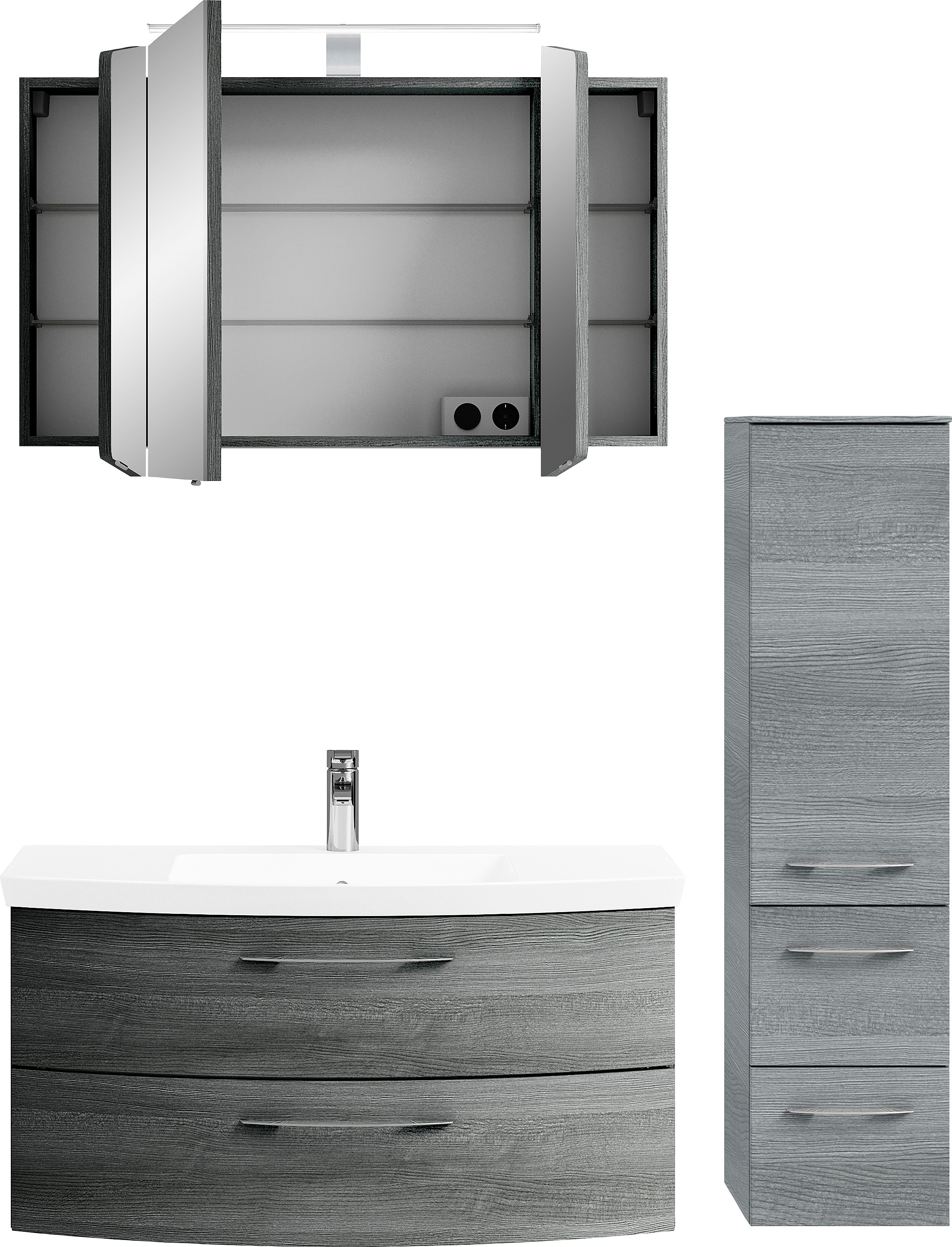 Thumbnail - Saphir Badmöbel-Set "Cassca Sprint 3-teilig Mineralmarmor-Waschtisch mit LED-Spiegelschrank" 4 Stk. tlg.