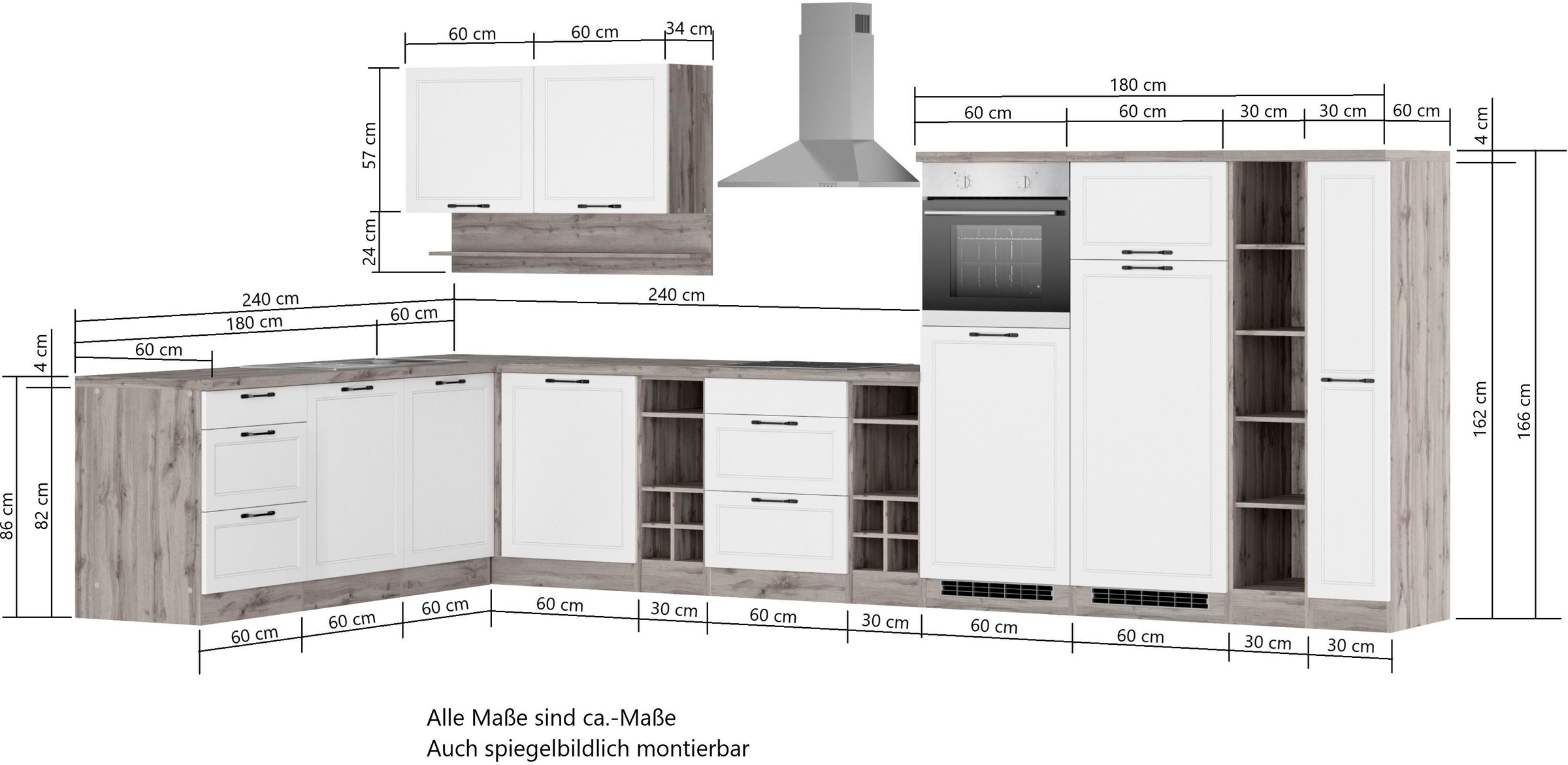KOCHSTATION Küche »KS-Lana«, Stellbreite 240/420 cm, wahlweise mit E-Geräten
