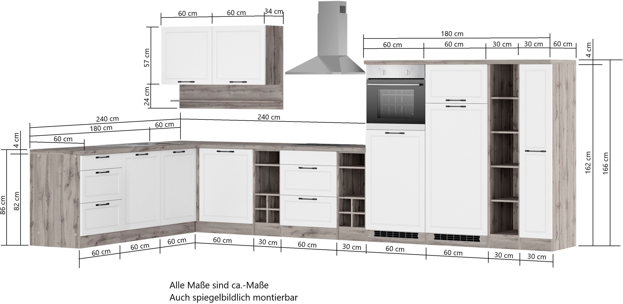 Kochstation Küche »KS-Lana«, Stellbreite 240/420 cm, wahlweise mit E-Geräten