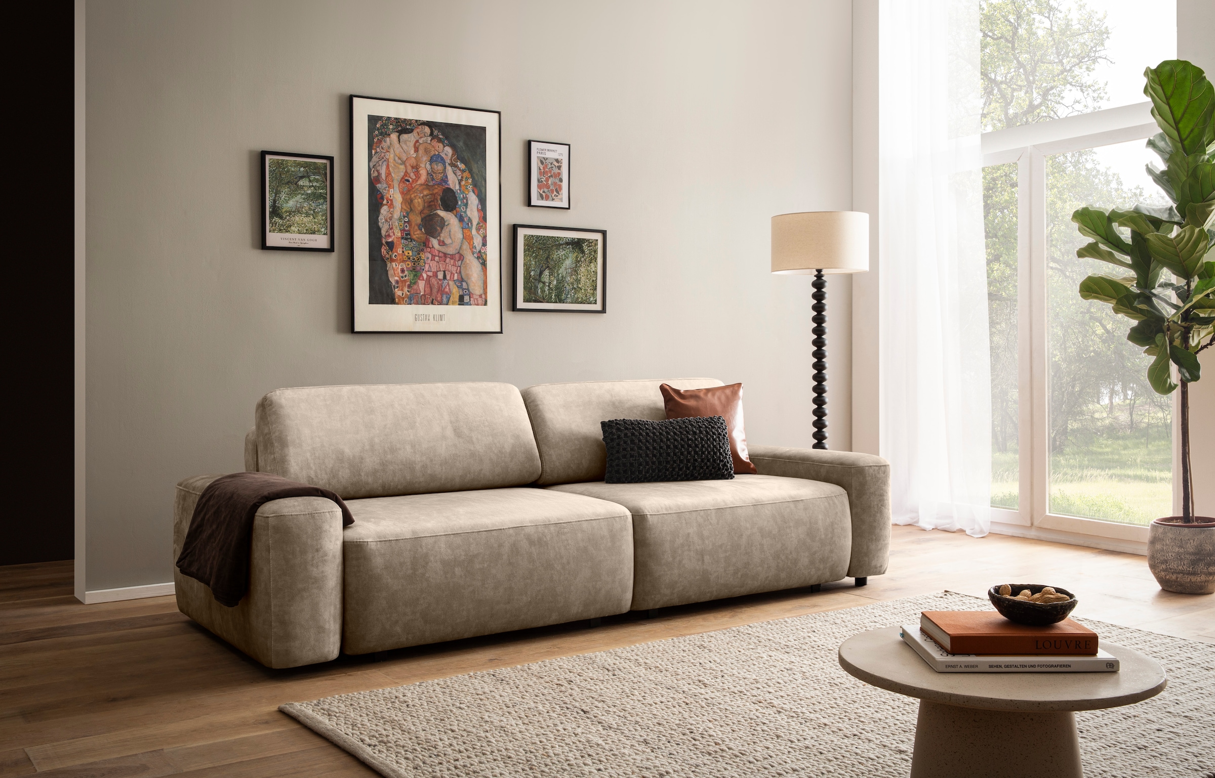 INOSIGN 3-Sitzer »TORGE (257cm), Sofa,Schlafsofa in Cord, Samtvelours, Struktur fein«, rundes Design, Schlaffunktion u. Bettkasten, Liegefläche: 135/200 cm