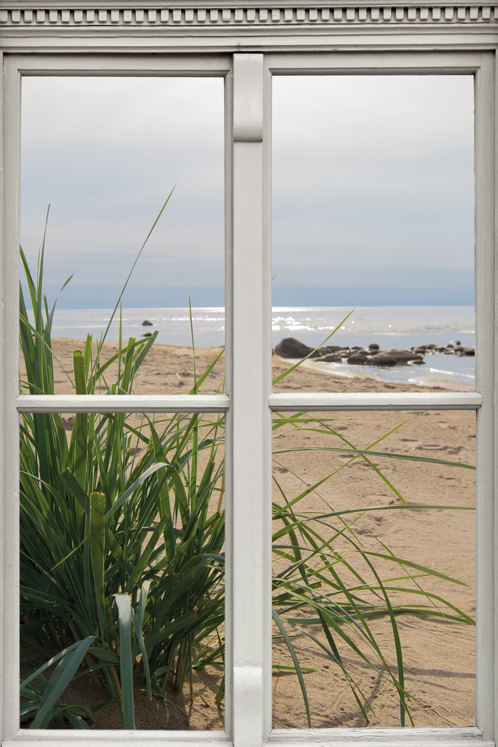 queence Leinwandbild "Ausblick", Düne-Gräser-Natur-Meer, (1 St.), Premium-Leinwandstoff