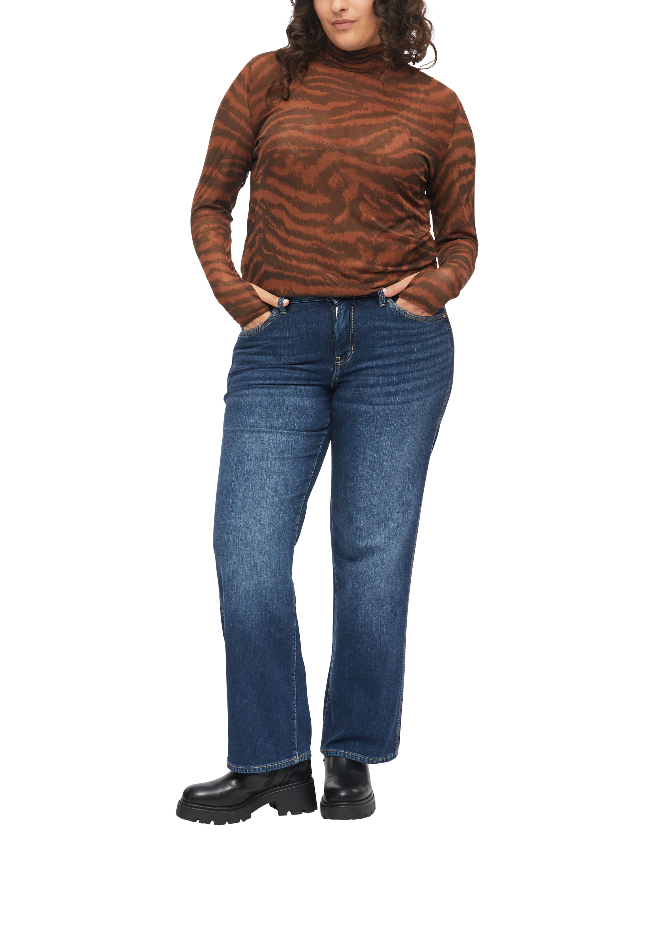 s.Oliver CURVE Rollkragenshirt Langarmshirt mit Animal-Print / Mesh / Große Größen