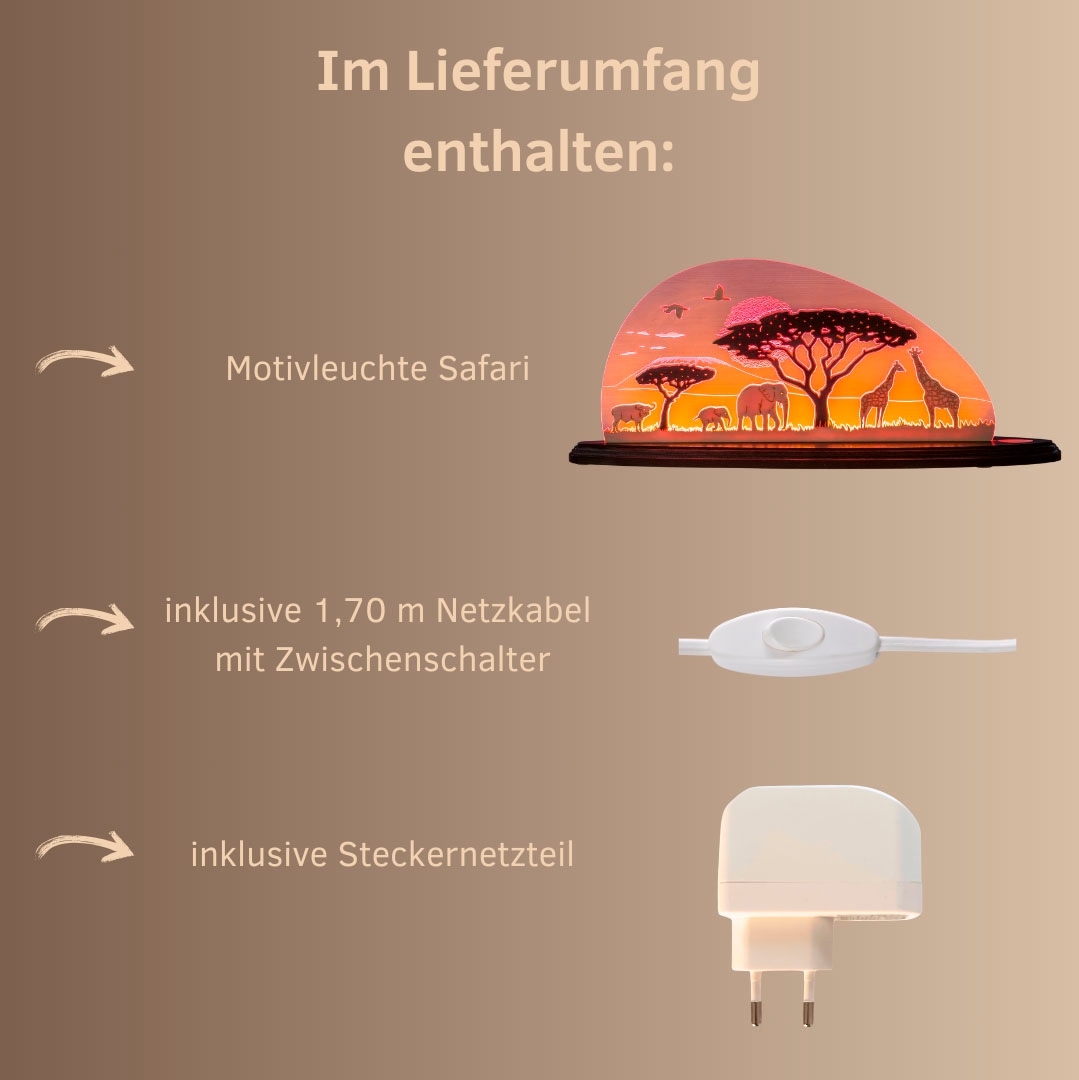 Weigla LED Dekolicht »Safari«, Leuchtmittel LED-Modul | LED wechselbar, beidseitiges Motiv/ Motiv Afrika/ Erzgebirge garantiert LED wechselbar