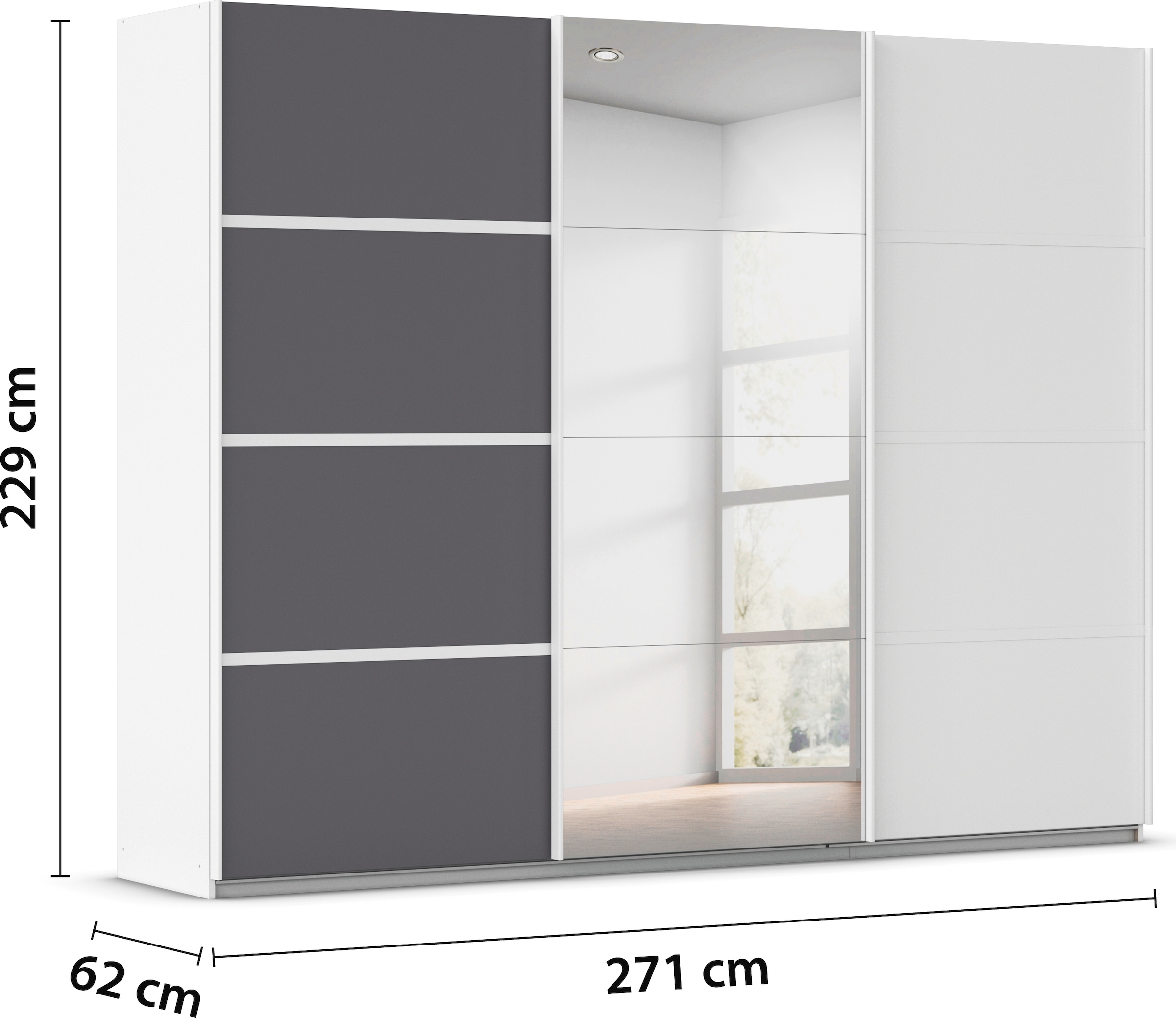 rauch Kleiderschrank »Schwebetürenschrank OTTO´s Choice Garderobe Schrank TOP ANGEBOT Avola«, (in 3 verschiedenen Ausstattungen BASIC/CLASSIC/PREMIUM inkl. Spiegel), mit eleganten Zierleisten in Chrom, Schwarz oder Weiß MADE IN GERMANY