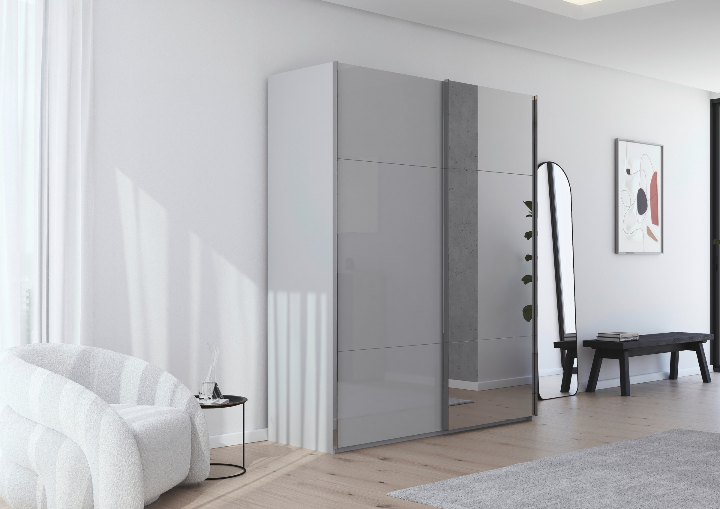 rauch Schwebetürenschrank »Kleiderschrank Schrank Garderobe Schlafzimmerschrank CONTIDO«, (in 3 verschiedenen Ausstattungen BASIC/CLASSIC/PREMIUM), aus hochwertigem Material in 6 Breiten 2 Griff-Farben MADE IN GERMANY