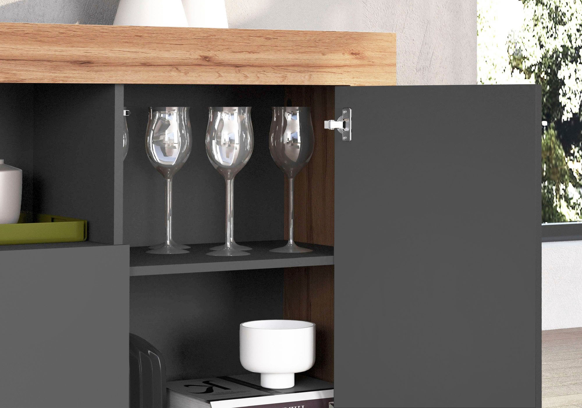 INOSIGN Sideboard »CHRONOS Breite 200 cm mit 4 Türen, 2 offene und 8 geschlossene Fächer«, (1 St.), Sideboard,Kommode, Schrank, Grifflos mit Push to Open, Made in Italy