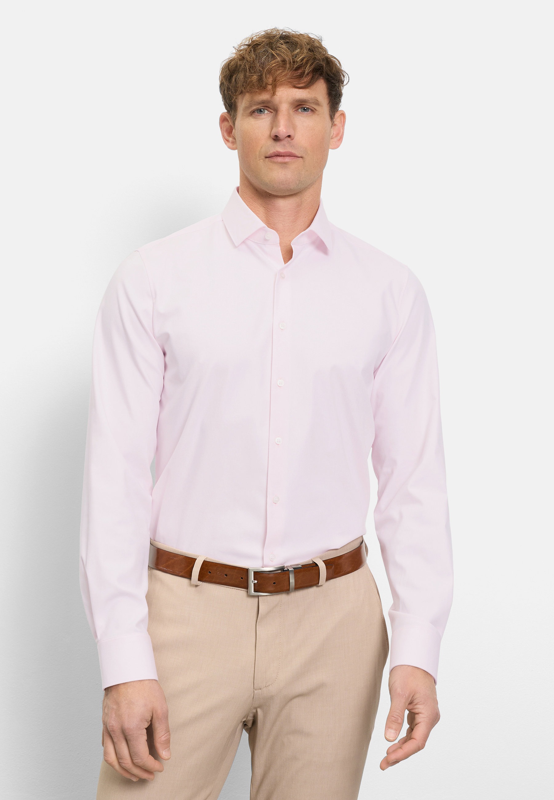 Businesshemd OLYMP "OLYMP Level Five 24/Seven, body fit, Modern Kent", Herren, Gr. 41, Normaler Arm, rosé, 64% Baumwolle, 27% Polyester, 9% Elasthan, Hemden