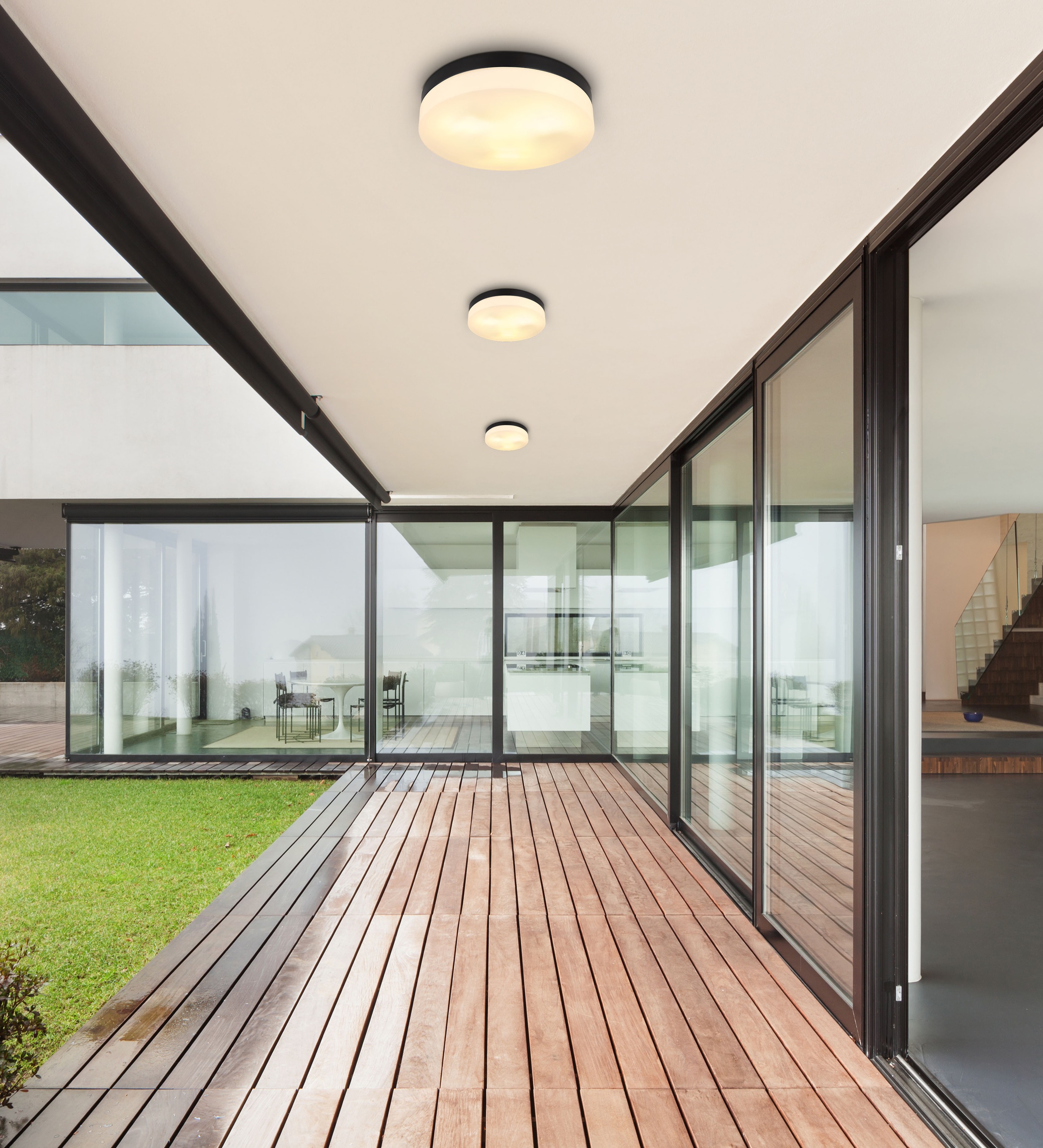 GLOBO LIGHTING Außen-Deckenleuchte »VRANOS«, Leuchtmittel E27 | ohne Leuchtmittel, Außen-Deckenlampe/Terrasse/Glas opal/IP44