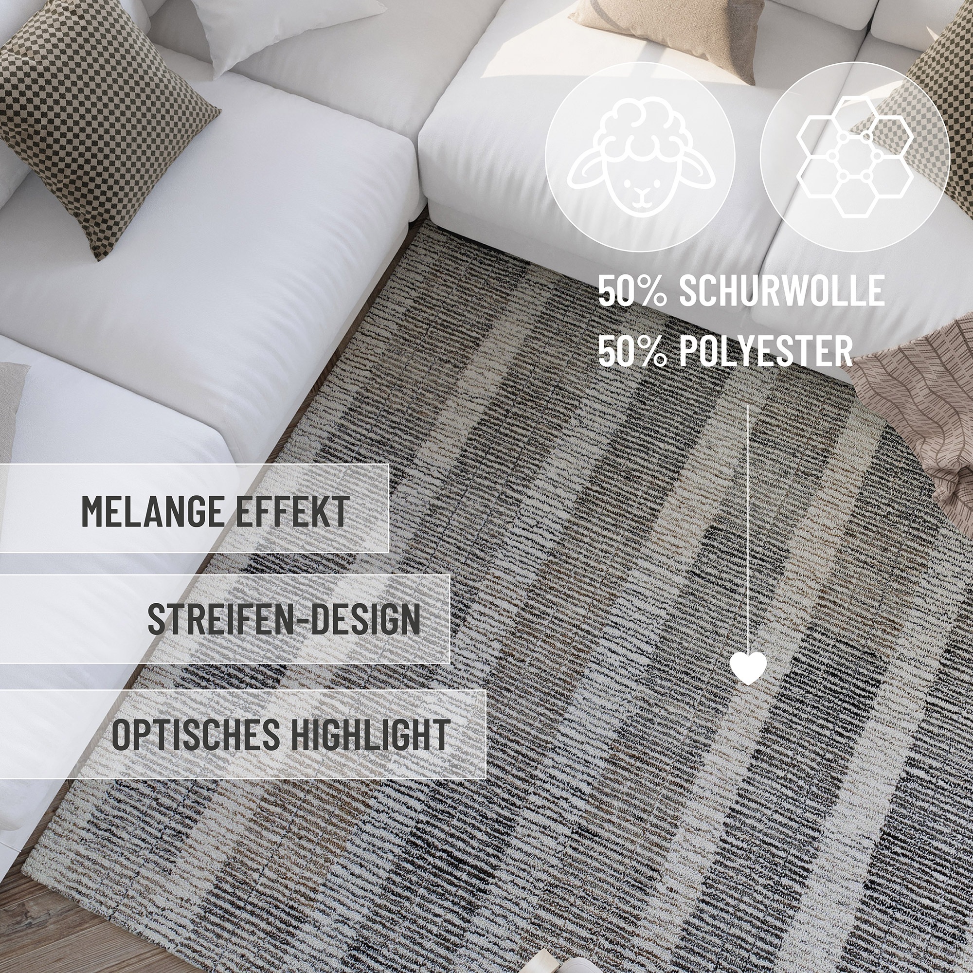 Wecon home Teppich »Hamptons FORTY«, rund, 11 mm Höhe, Fasermix, Kurzflor, Wohnzimmer, Schlafzimmer, elegant, Streifen Muster