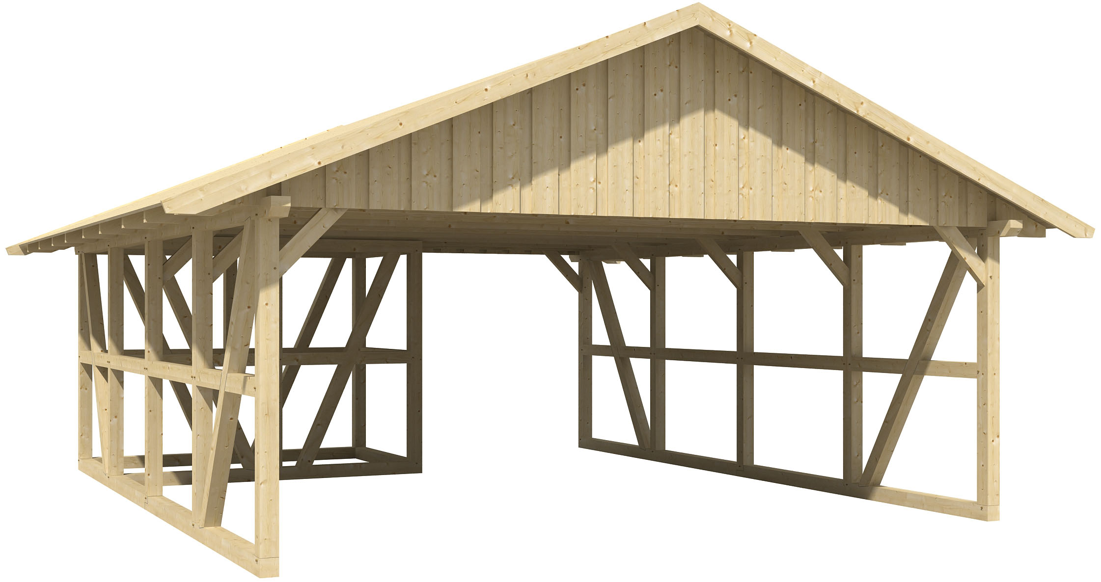 Skanholz Doppelcarport "Schwarzwald" Massivholz 560 cm Weiß mit Abstellraum 1, mit Dachschalung