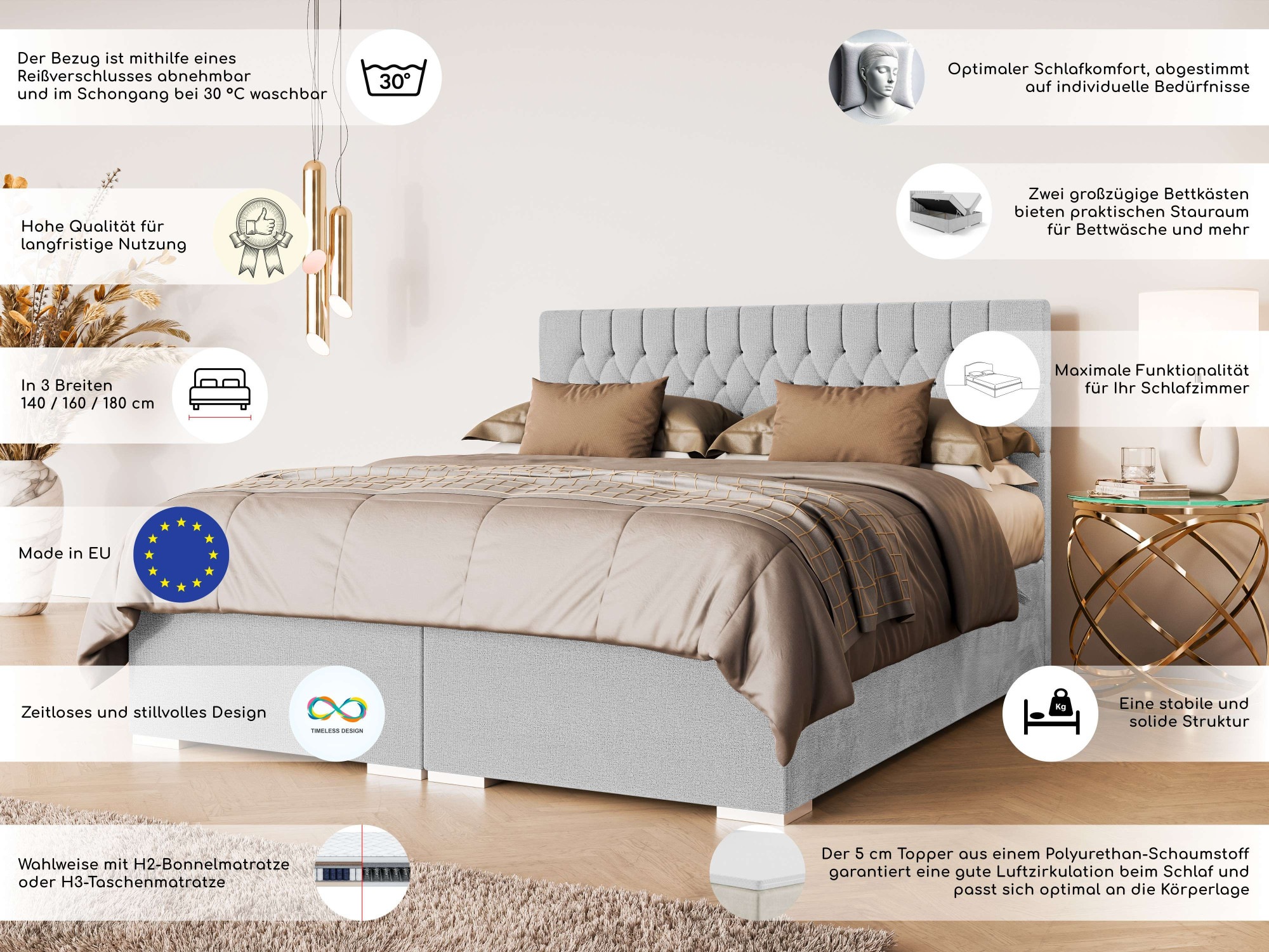 Thumbnail - Leonique Polsterbett "ALIY mit Matratze und Topper, in 3 Breiten (140, 160 und 180 cm)", Boxspringbett mit Kopfteil, Bet...