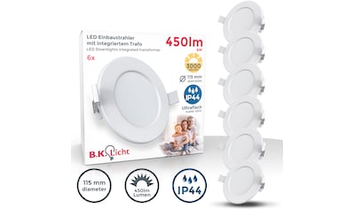 LED Bad-Einbauleuchten, 6er-Set, Schutzart IP44, ultraflache Bauweise, Ø 11,5 cm,...