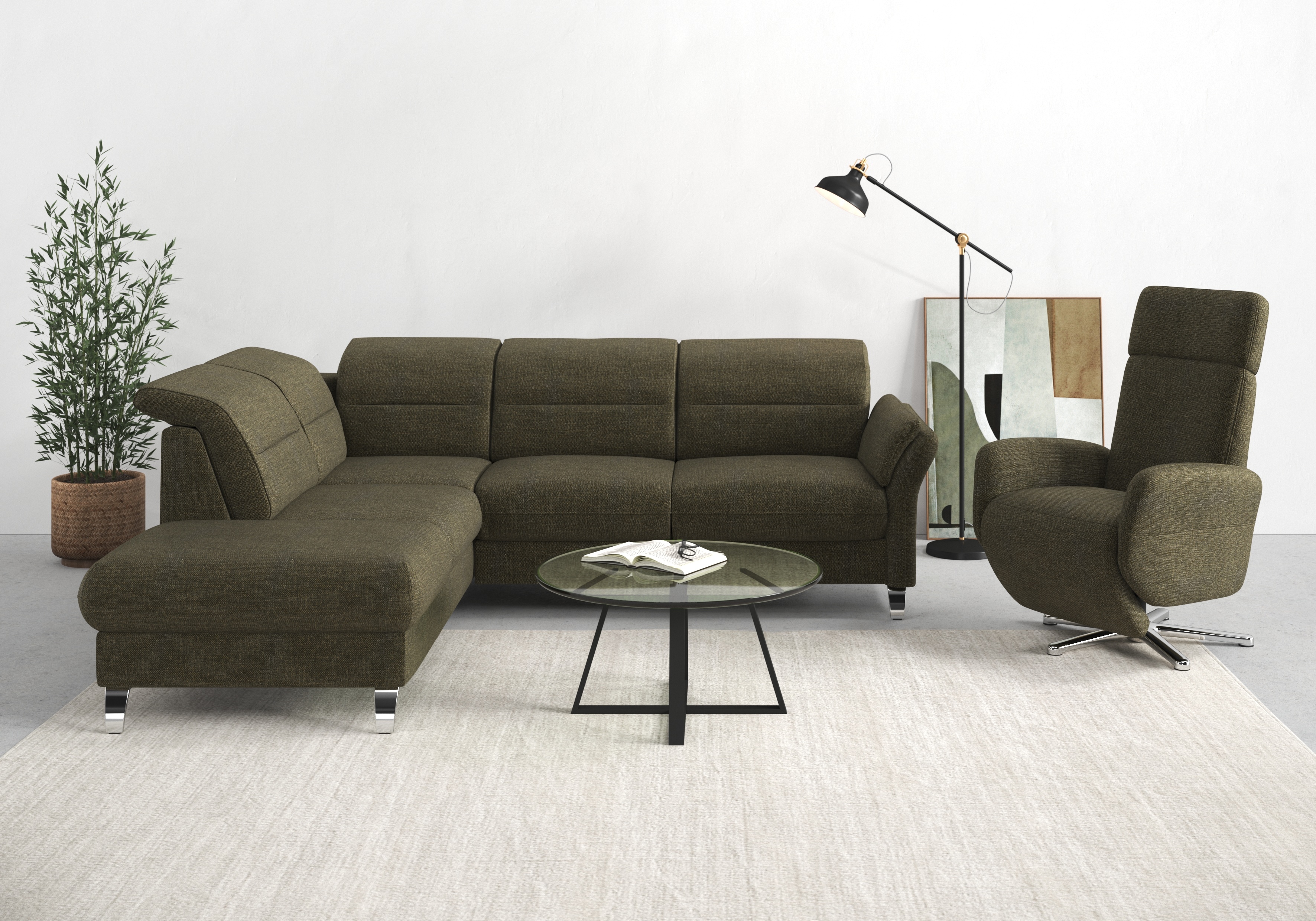 sit&more Ecksofa "Grenoble L-Form mit Federkern" wahlweise mit Schlaffunktion, Bettkasten, Arm- und Kopfteilverstellung