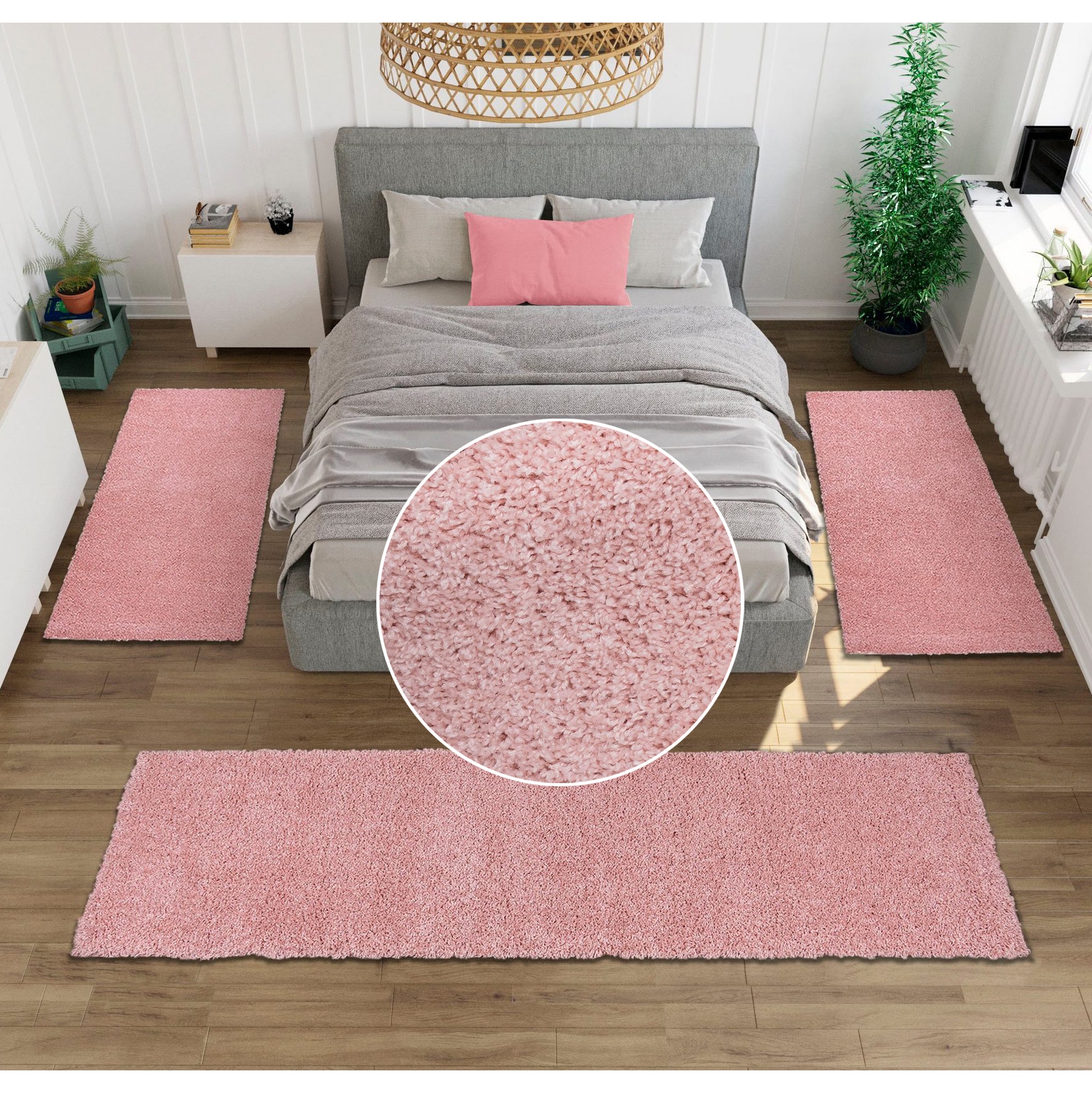 Bruno Banani Bettumrandung »Shaggy Soft« Höhe 30 mm 3 Stk. tlg. gewebt, Uni-Farben, besonders weich, Bettvorleger, Läufer-Set