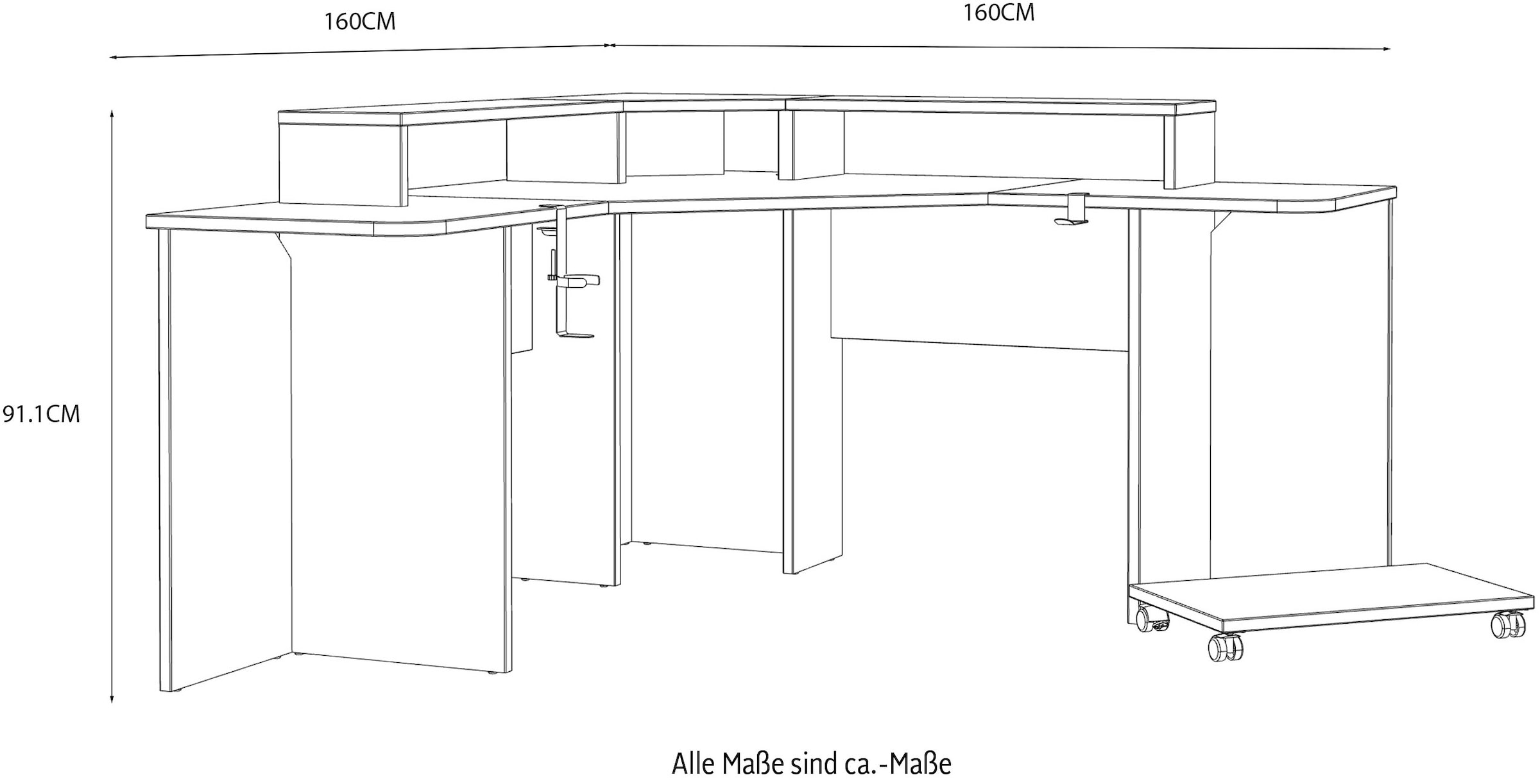 FORTE Gamingtisch »Tezaur«, mit RGB-Beleuchtung, Breite 160 cm