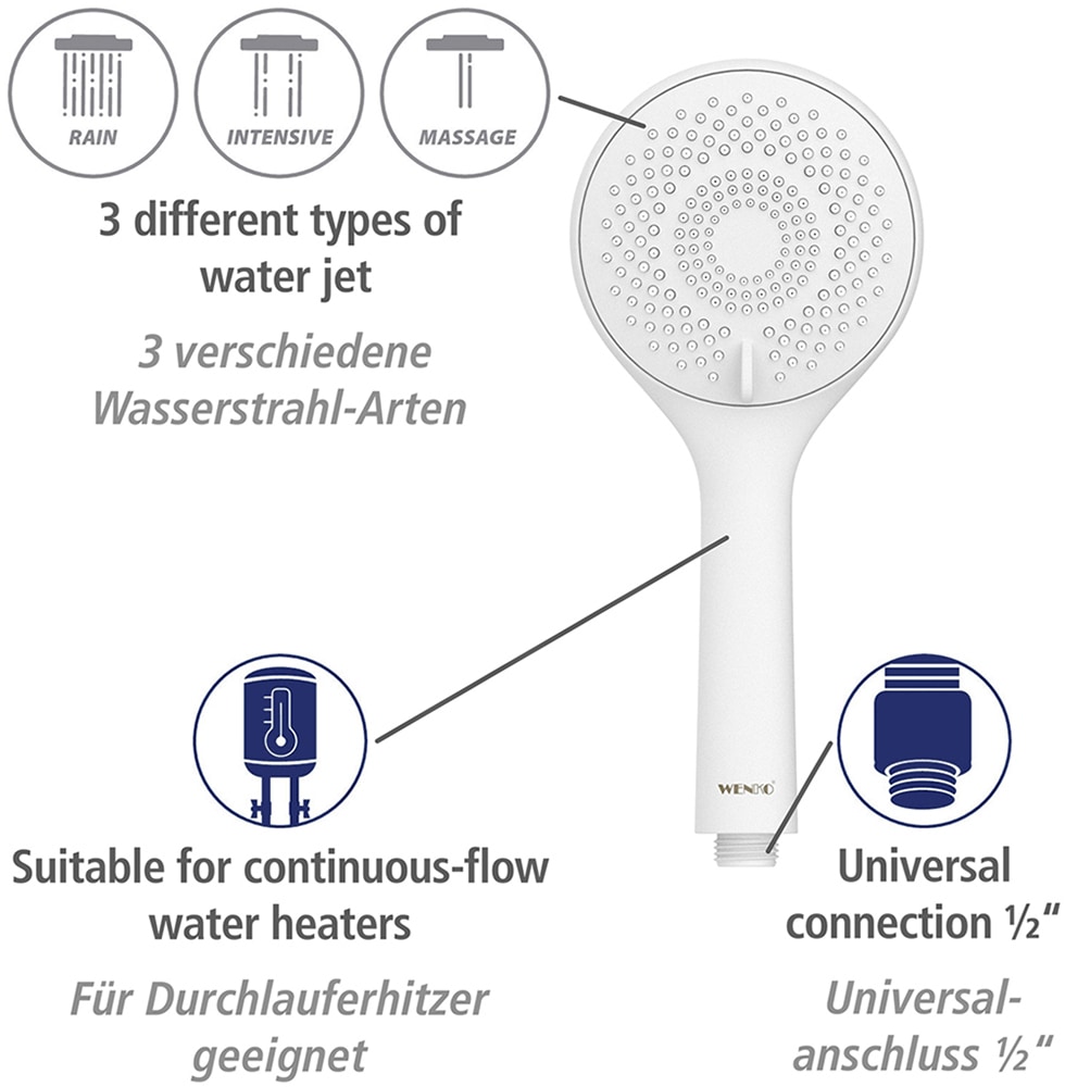 WENKO Brausegarnitur »Modell Watersaving«, (Set, 6 tlg.), Duschstange mit Halter, Handbrause & Duschschlauch, wassersparend